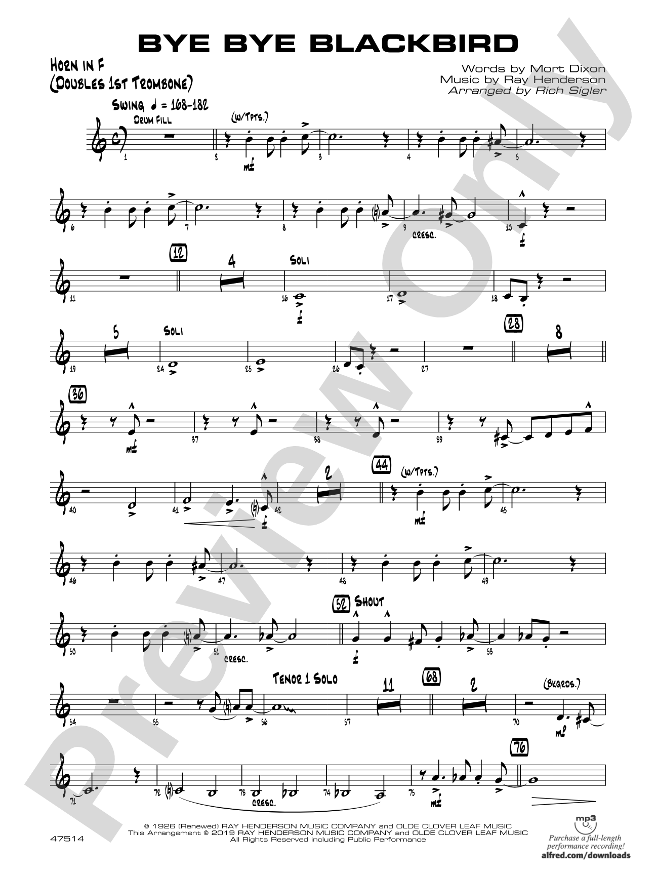 Bye Bye Blackbird: 1st F Horn