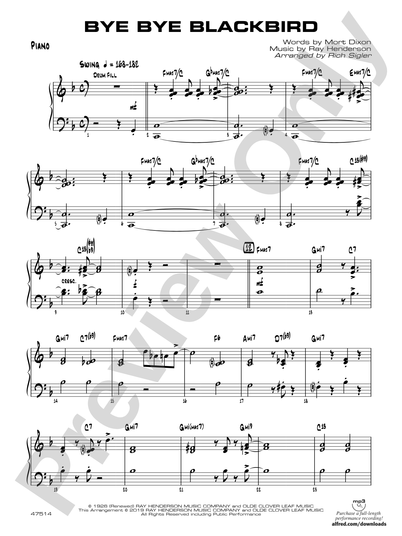 Bye Bye Blackbird: Piano Accompaniment