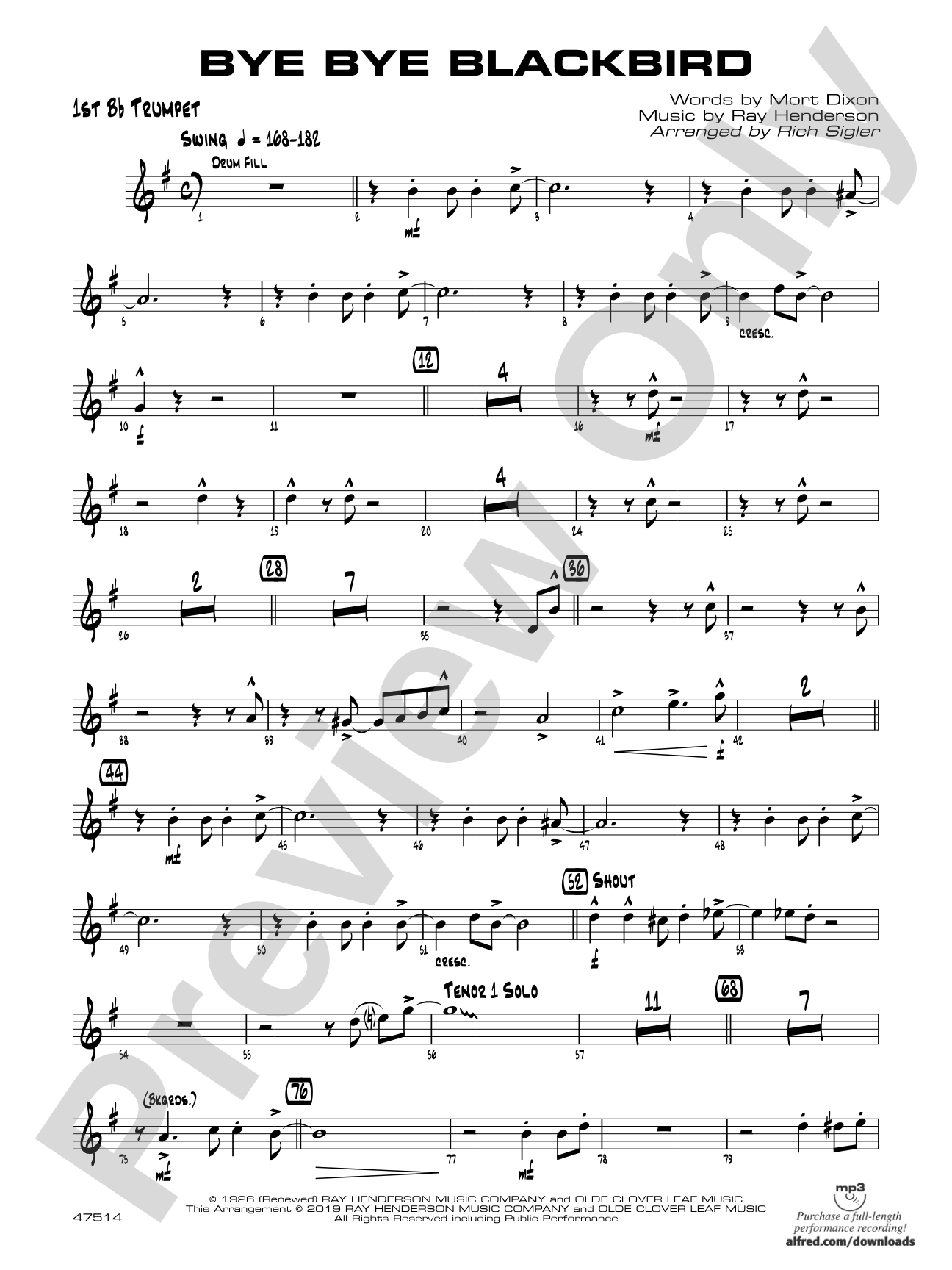 Bye Bye Blackbird: 1st B-flat Trumpet