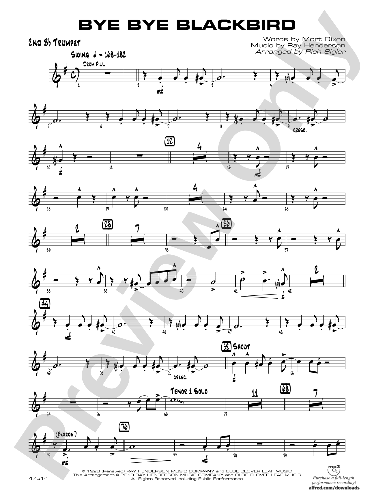 Bye Bye Blackbird: 2nd B-flat Trumpet