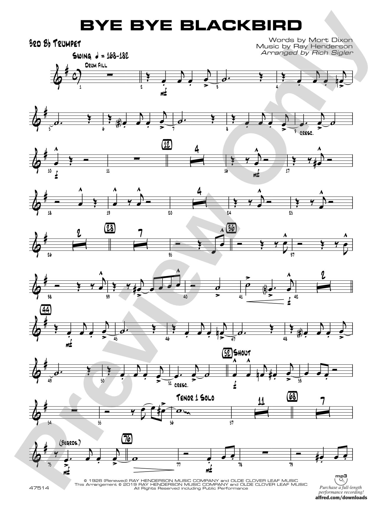 Bye Bye Blackbird: 3rd B-flat Trumpet
