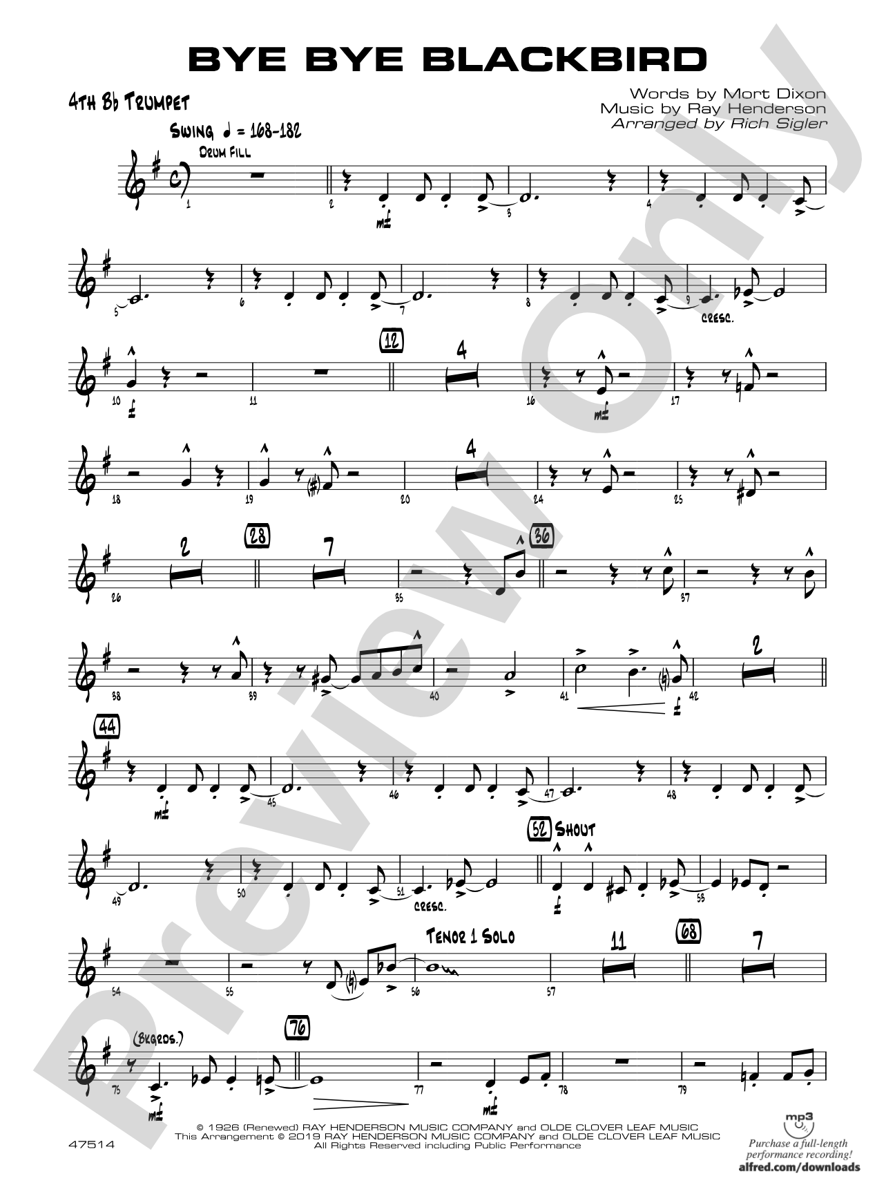Bye Bye Blackbird: 4th B-flat Trumpet