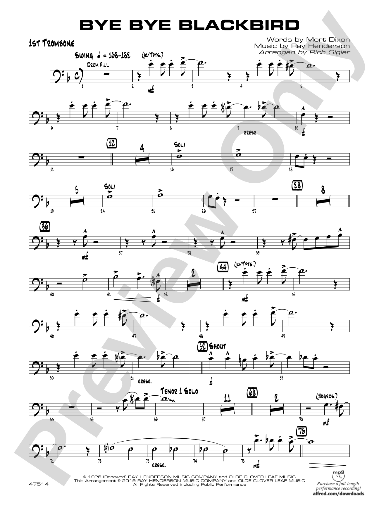 Bye Bye Blackbird: 1st Trombone