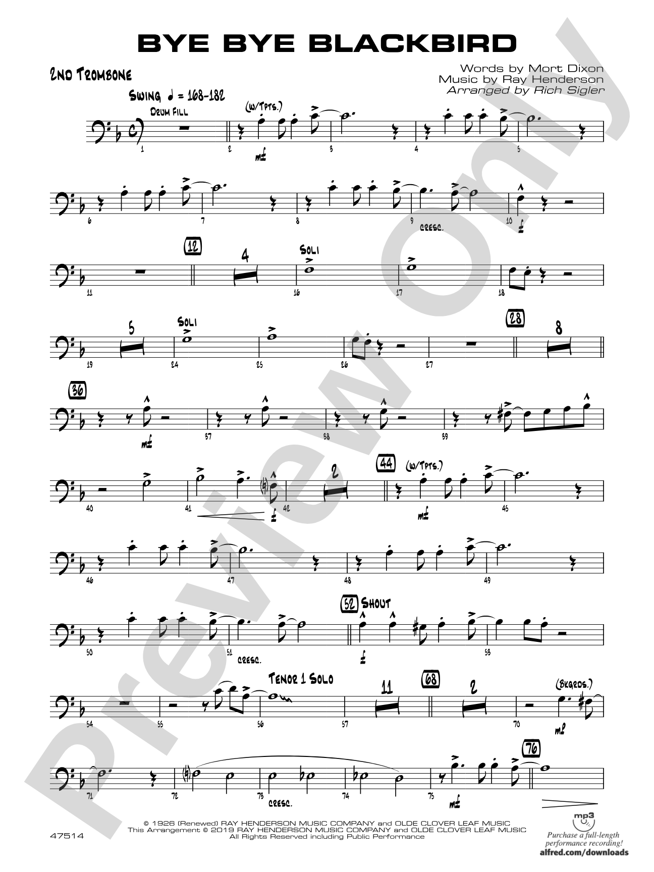 Bye Bye Blackbird: 2nd Trombone