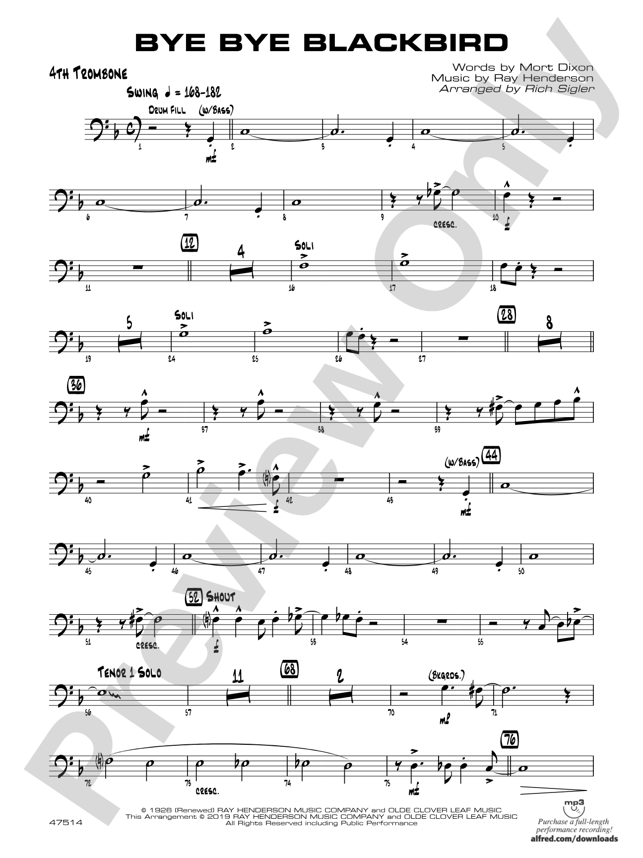 Bye Bye Blackbird: 4th Trombone