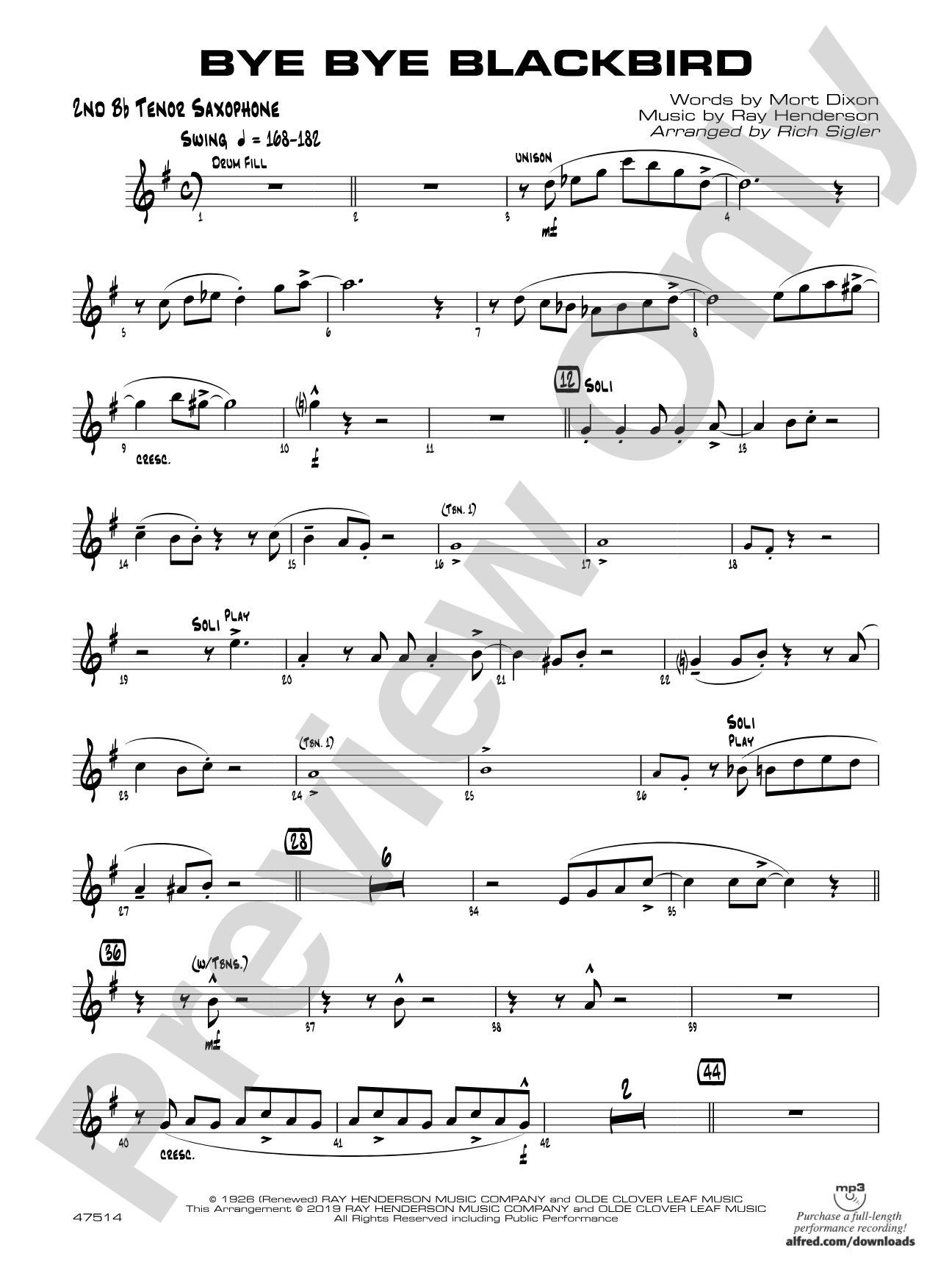 Bye Bye Blackbird: 2nd B-flat Tenor Saxophone