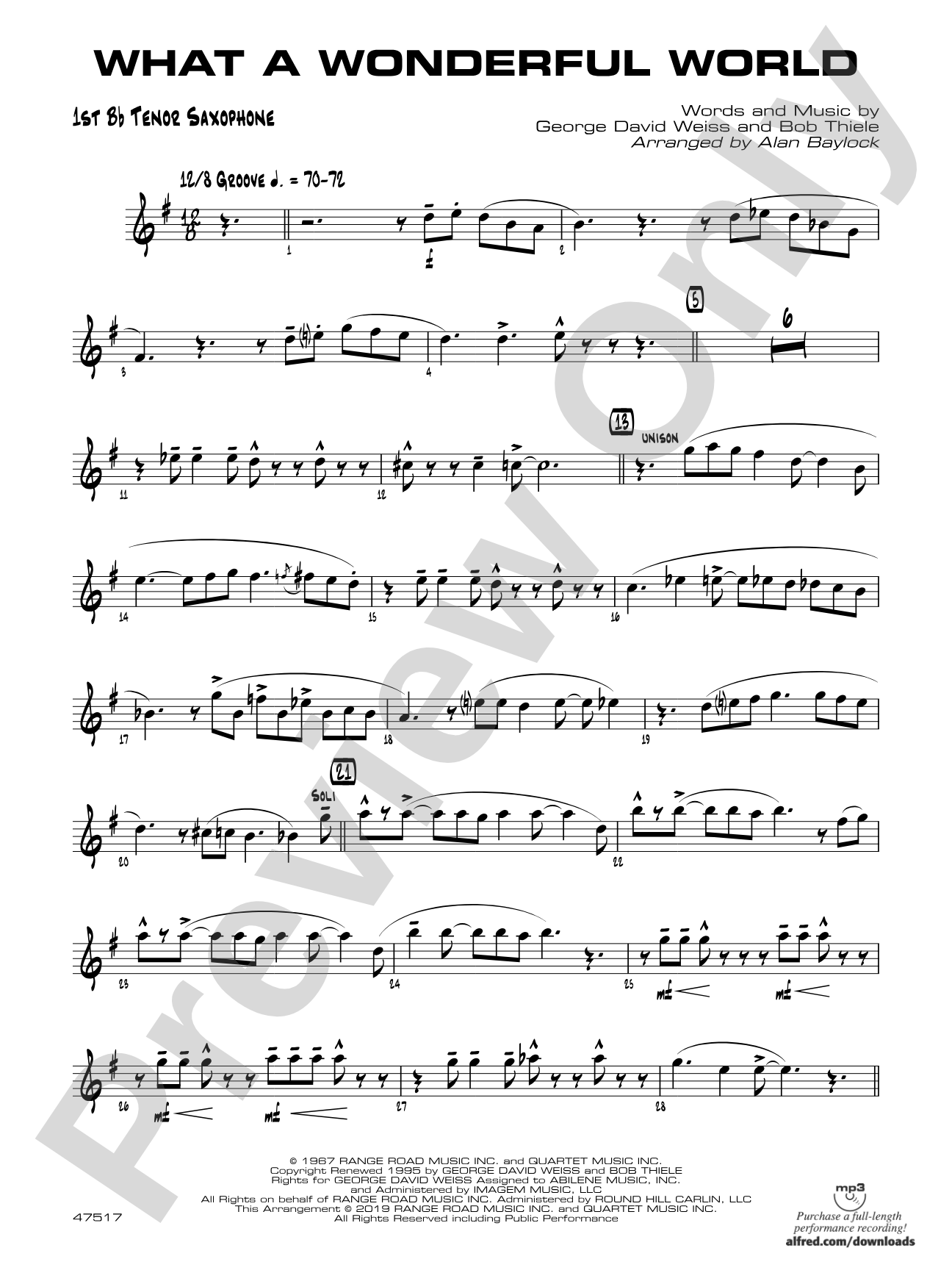 What a Wonderful World: B-flat Tenor Saxophone