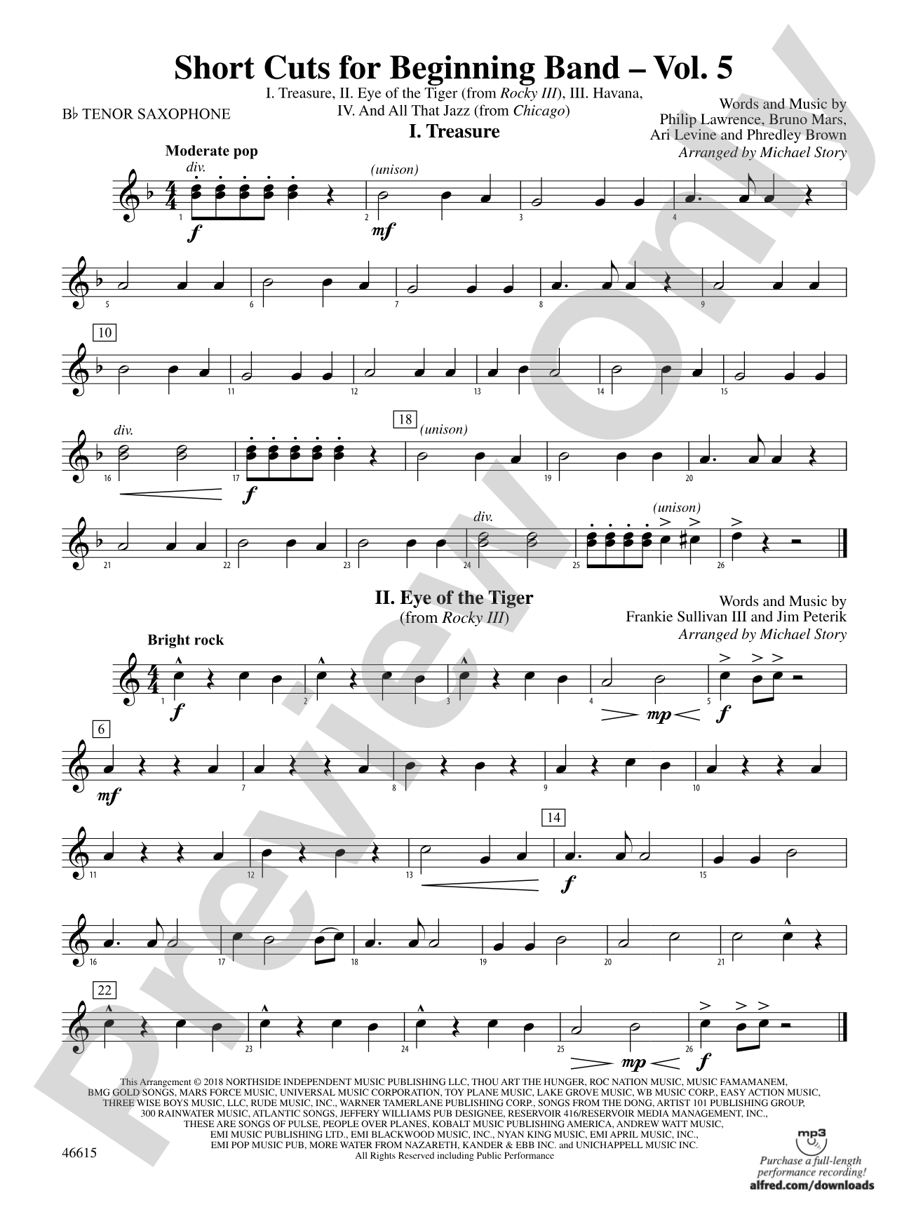 Short Cuts for Beginning Band -- Vol. 5: B-flat Tenor Saxophone