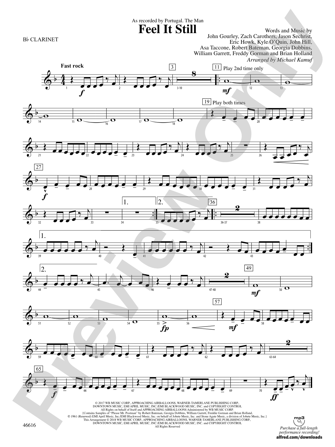 Feel It Still: 1st B-flat Clarinet