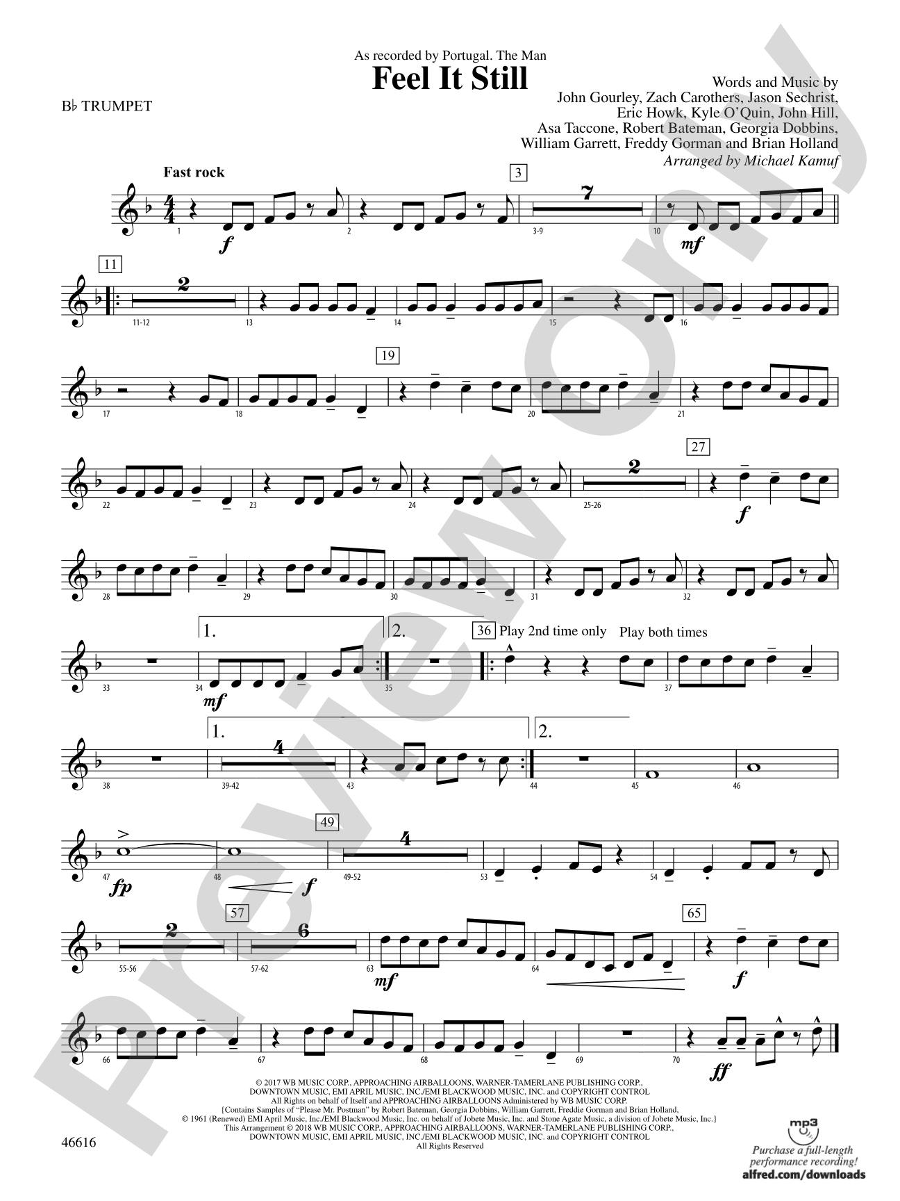 Feel It Still: 1st B-flat Trumpet