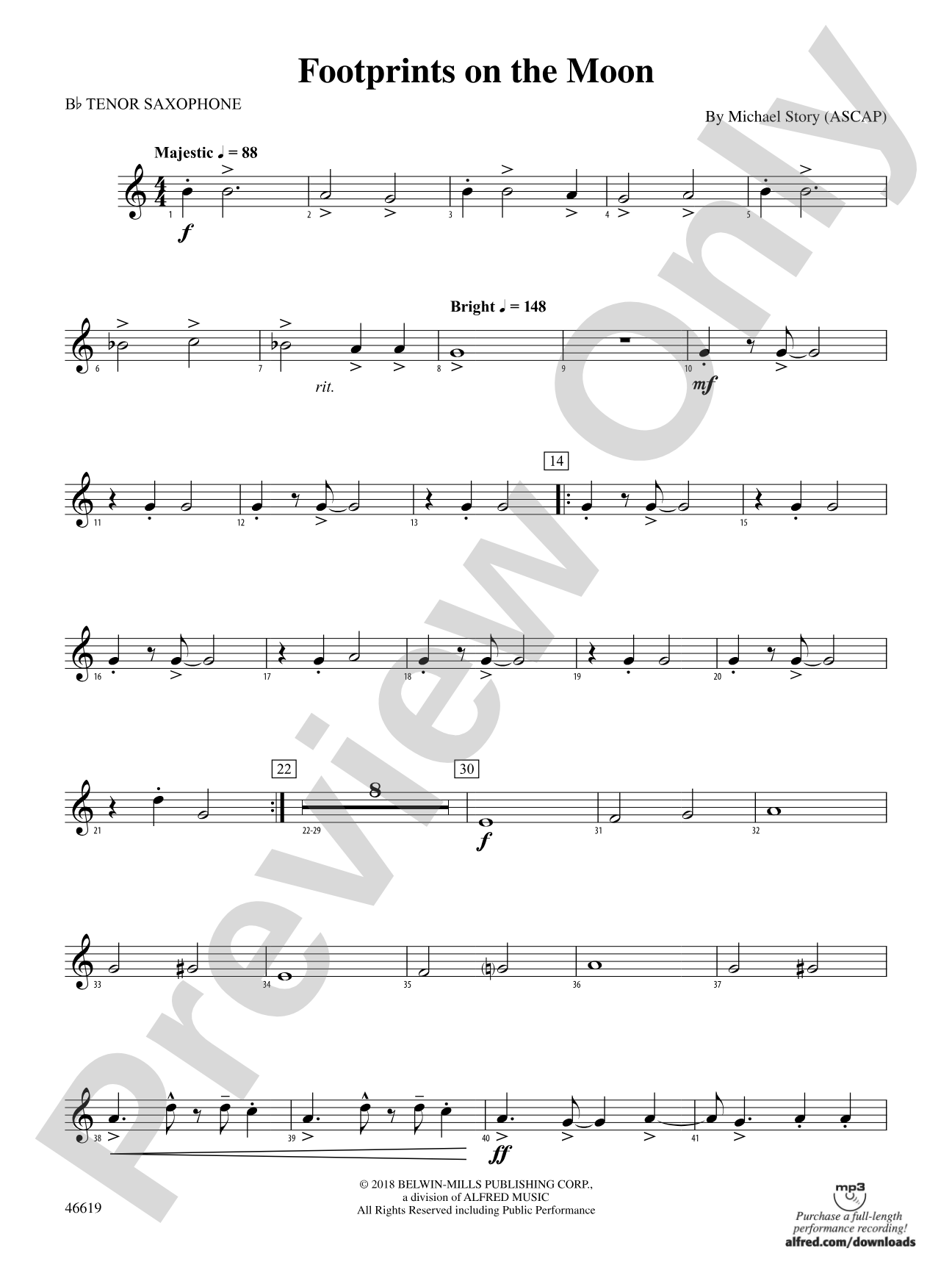 Footprints on the Moon: B-flat Tenor Saxophone