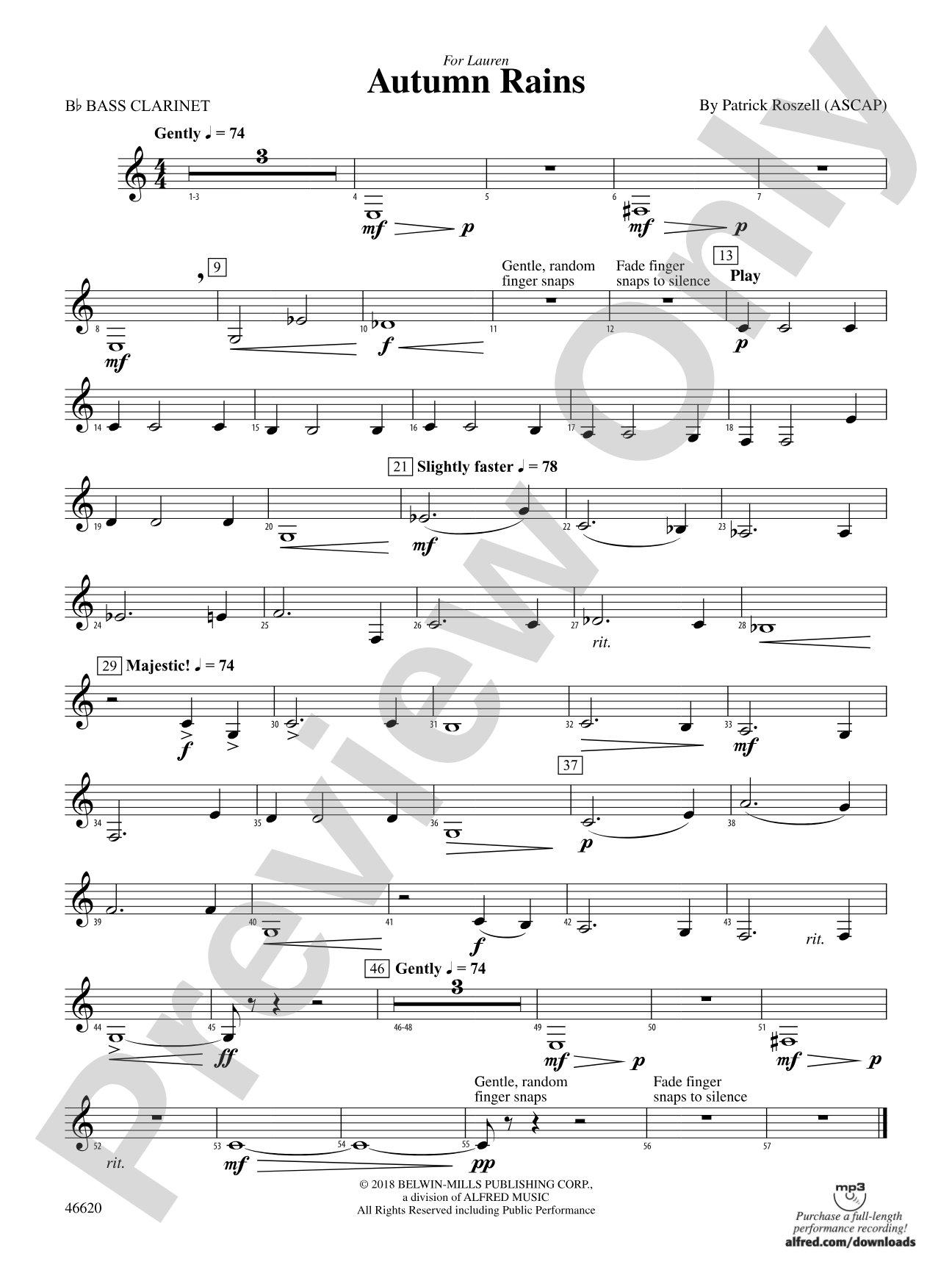 Autumn Rains: B-flat Bass Clarinet