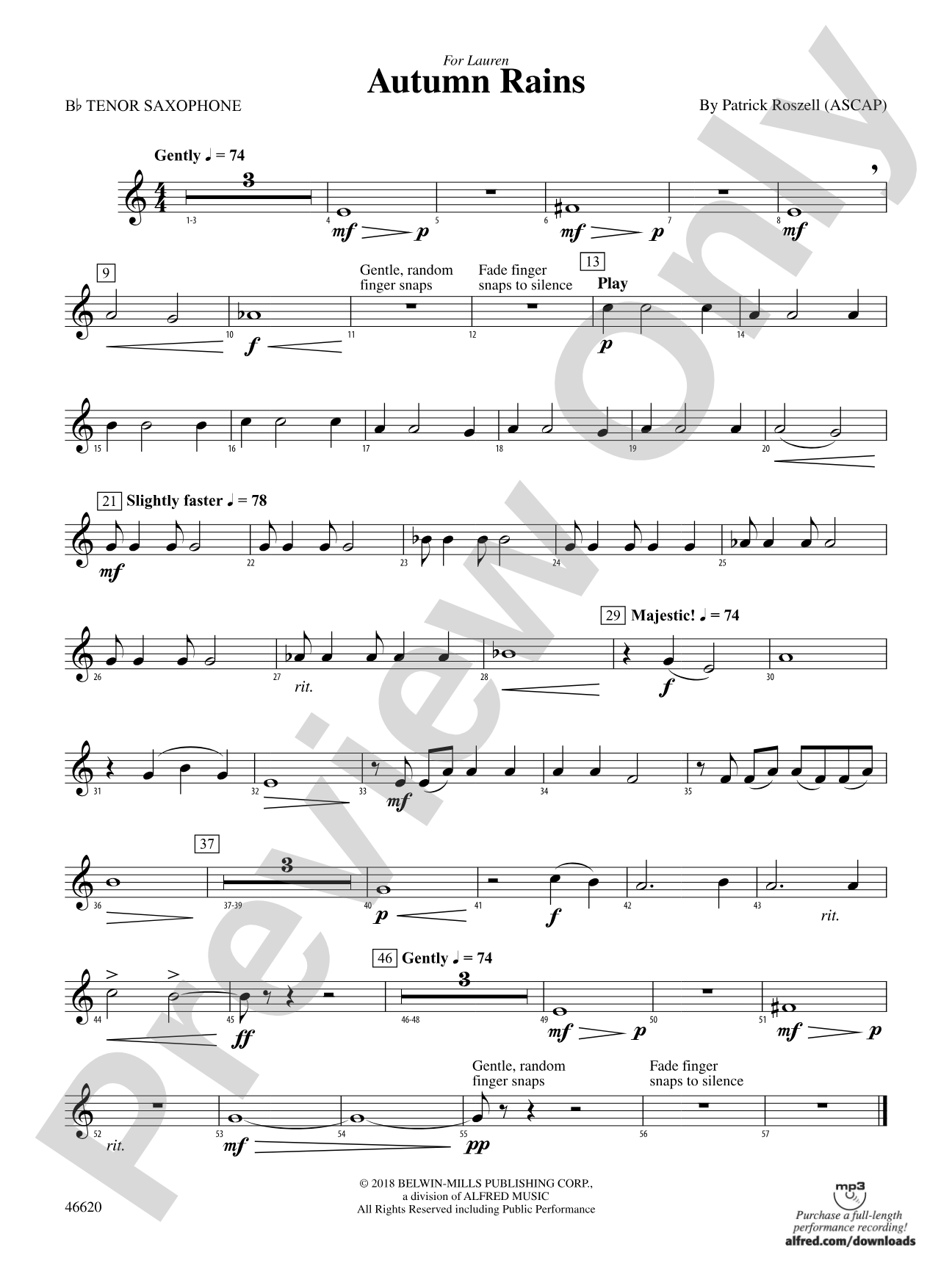 Autumn Rains: B-flat Tenor Saxophone