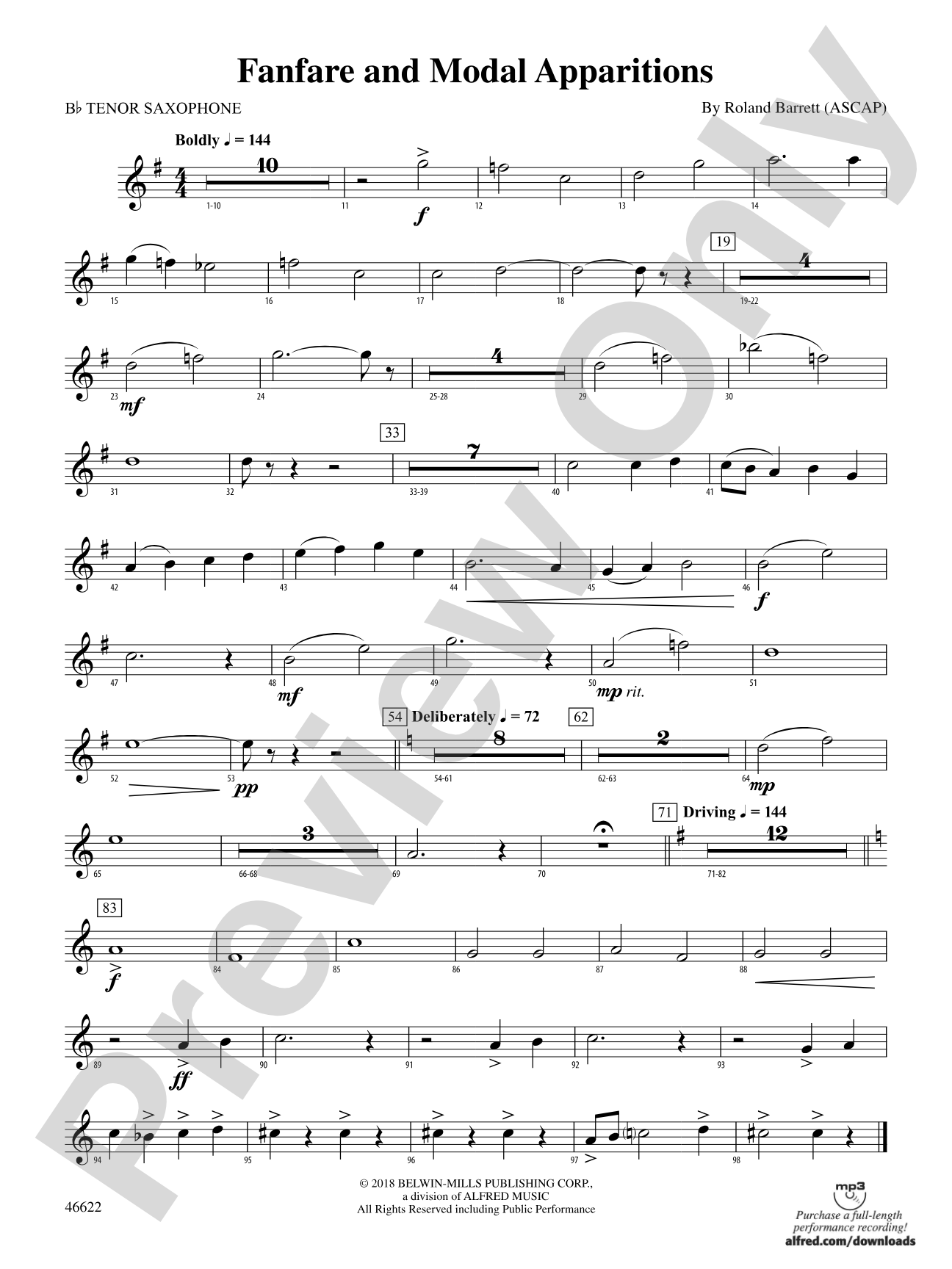 Fanfare and Modal Apparitions: B-flat Tenor Saxophone
