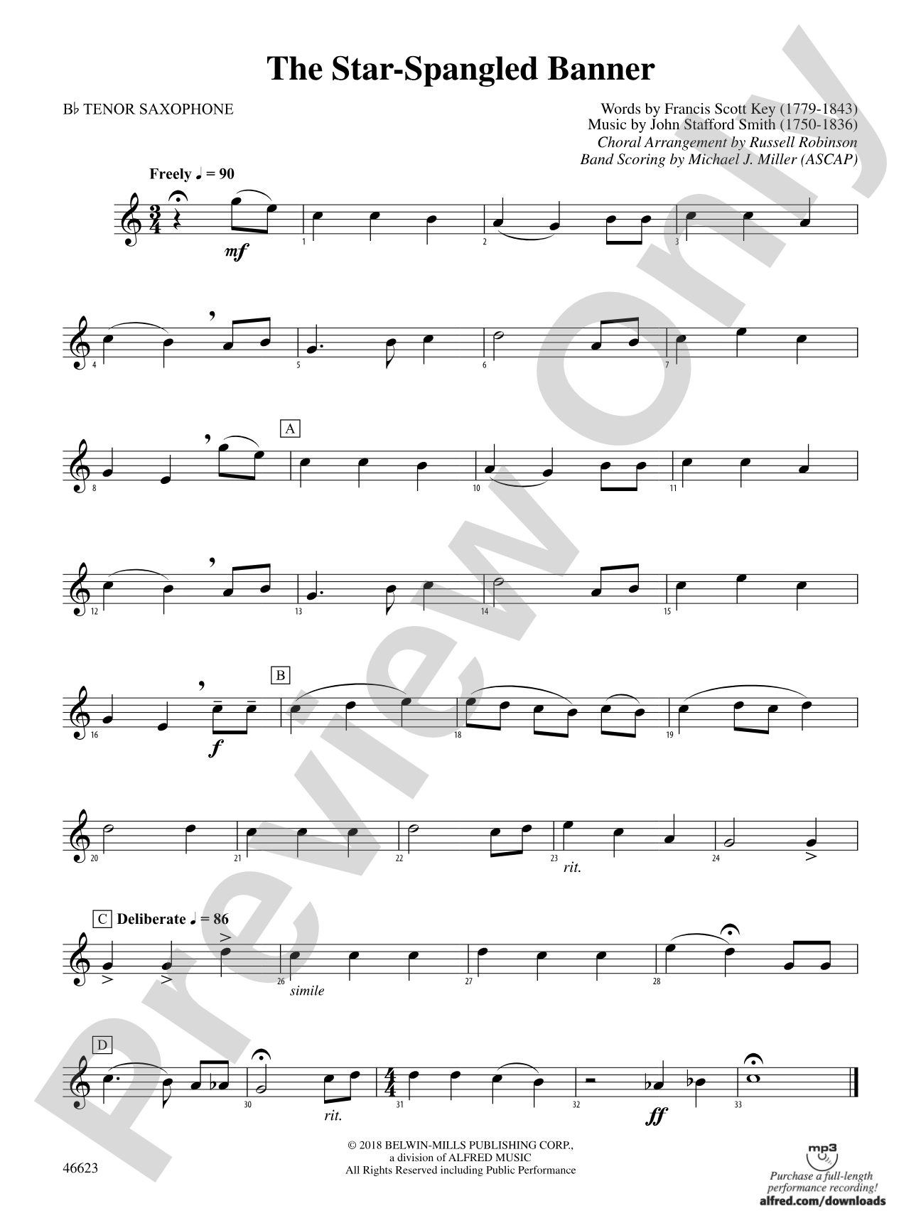 The Star-Spangled Banner: B-flat Tenor Saxophone