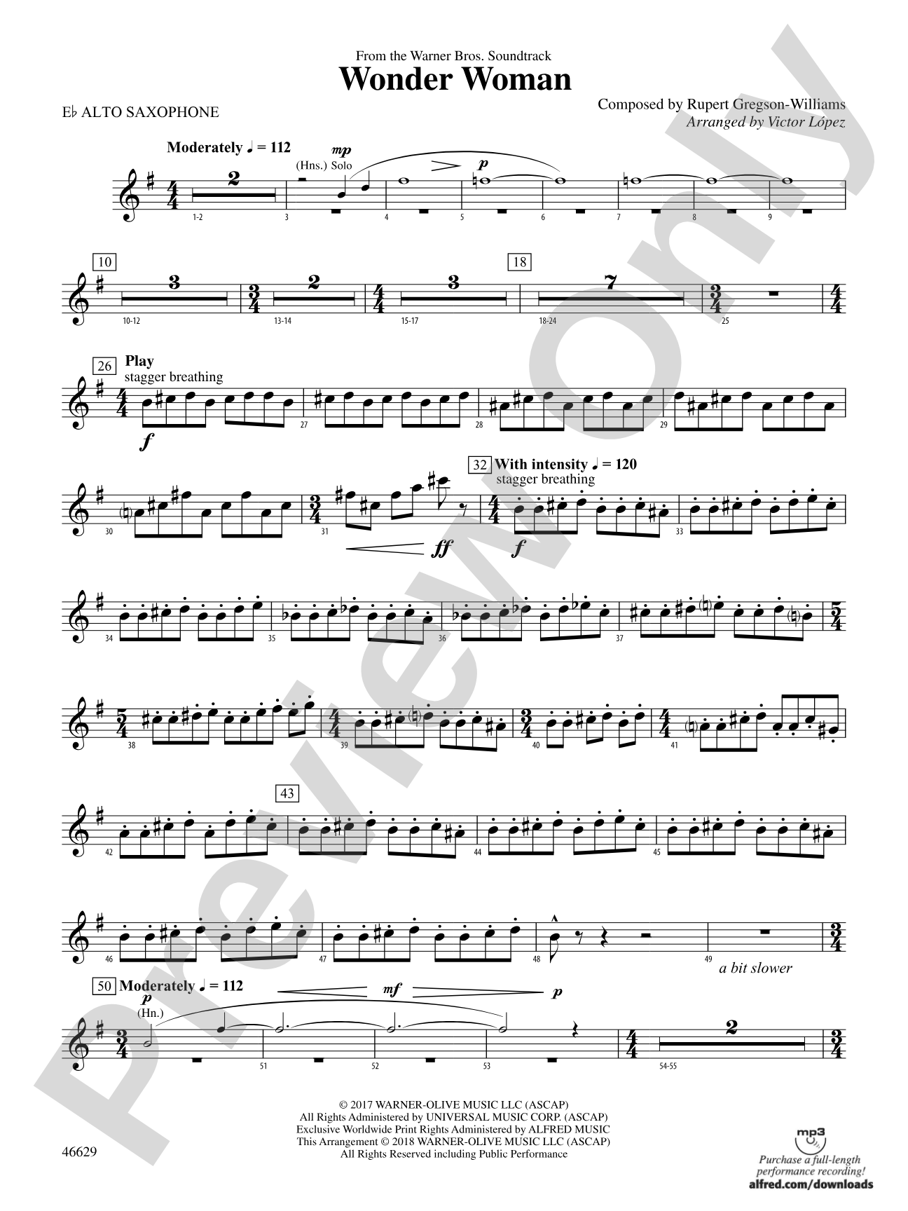 Wonder Woman: From the Warner Bros. Soundtrack: E-flat Alto Saxophone