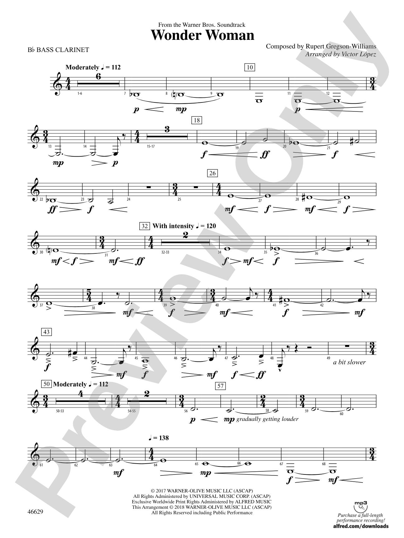 Wonder Woman: From the Warner Bros. Soundtrack: B-flat Bass Clarinet