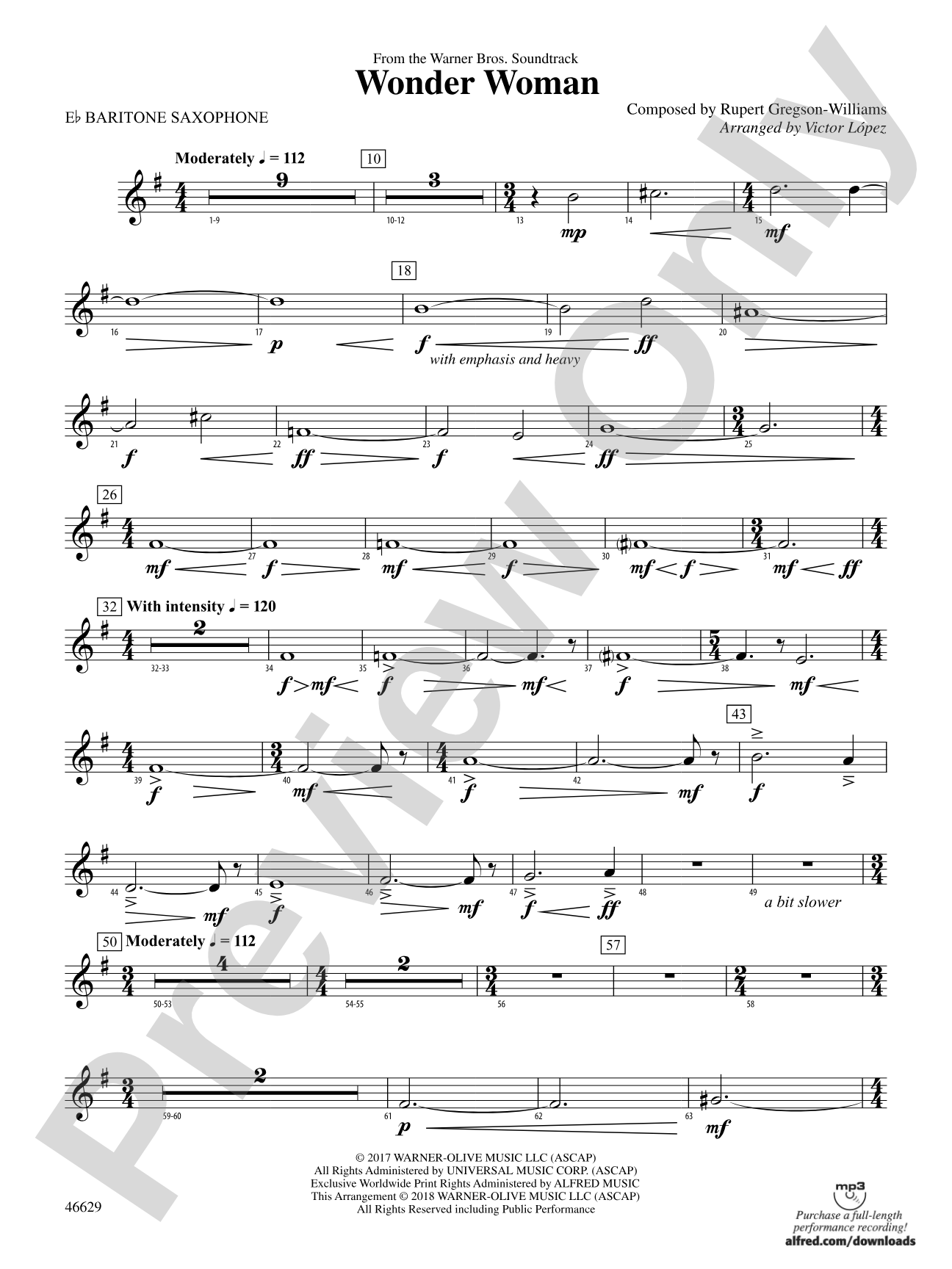 Wonder Woman: From the Warner Bros. Soundtrack: E-flat Baritone Saxophone
