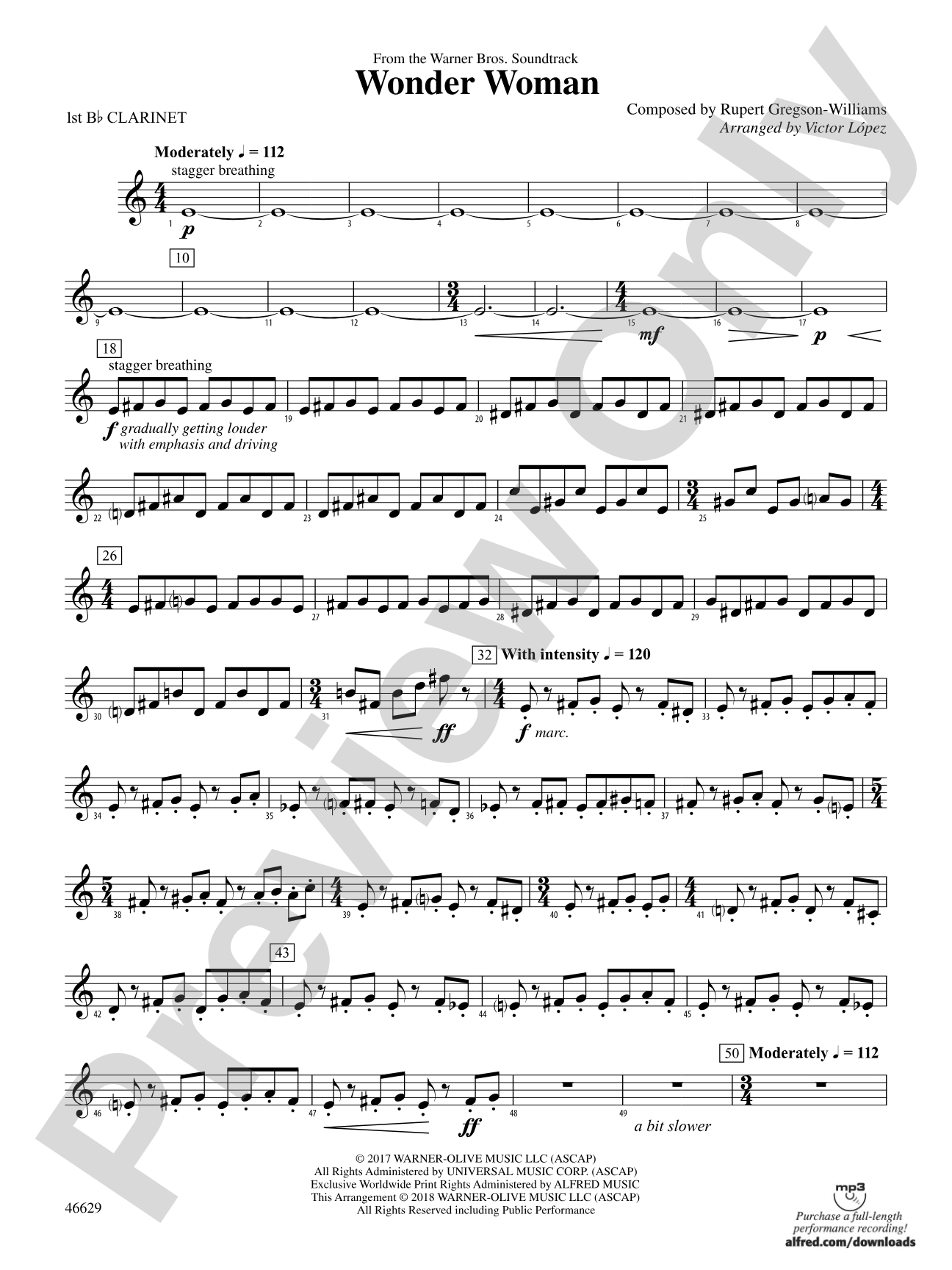 Wonder Woman: From the Warner Bros. Soundtrack: 1st B-flat Clarinet