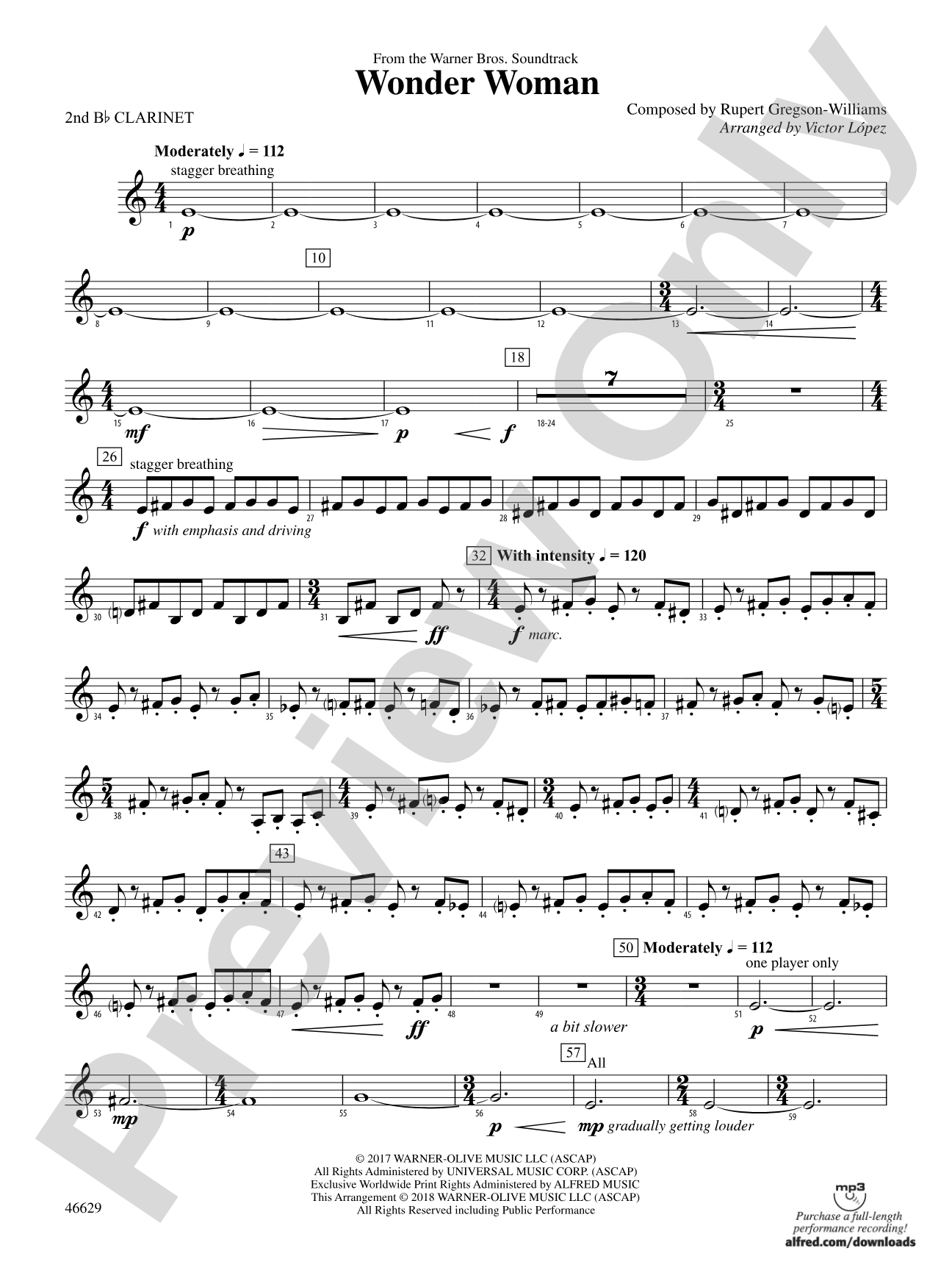 Wonder Woman: From the Warner Bros. Soundtrack: 2nd B-flat Clarinet