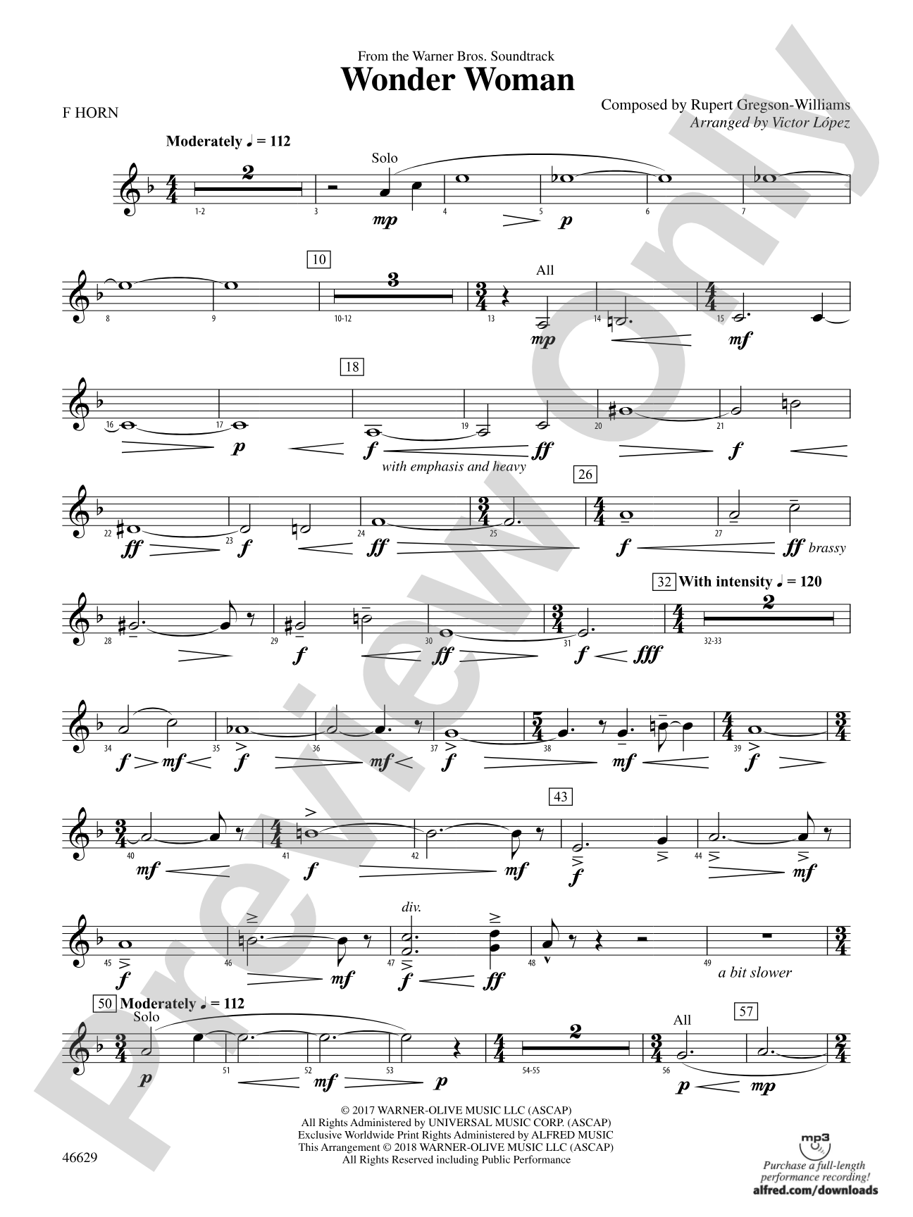Wonder Woman: From the Warner Bros. Soundtrack: 1st F Horn