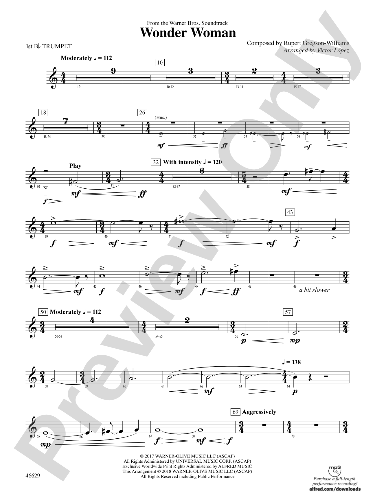 Wonder Woman: From the Warner Bros. Soundtrack: 1st B-flat Trumpet