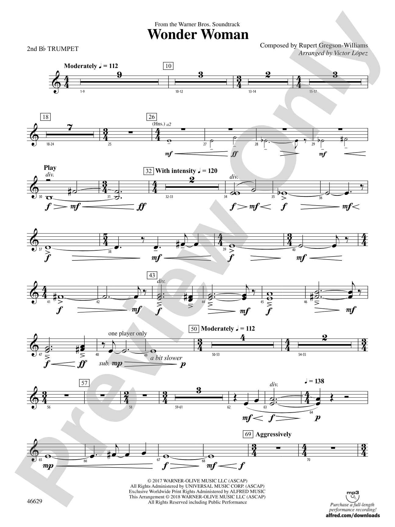 Wonder Woman: From the Warner Bros. Soundtrack: 2nd B-flat Trumpet