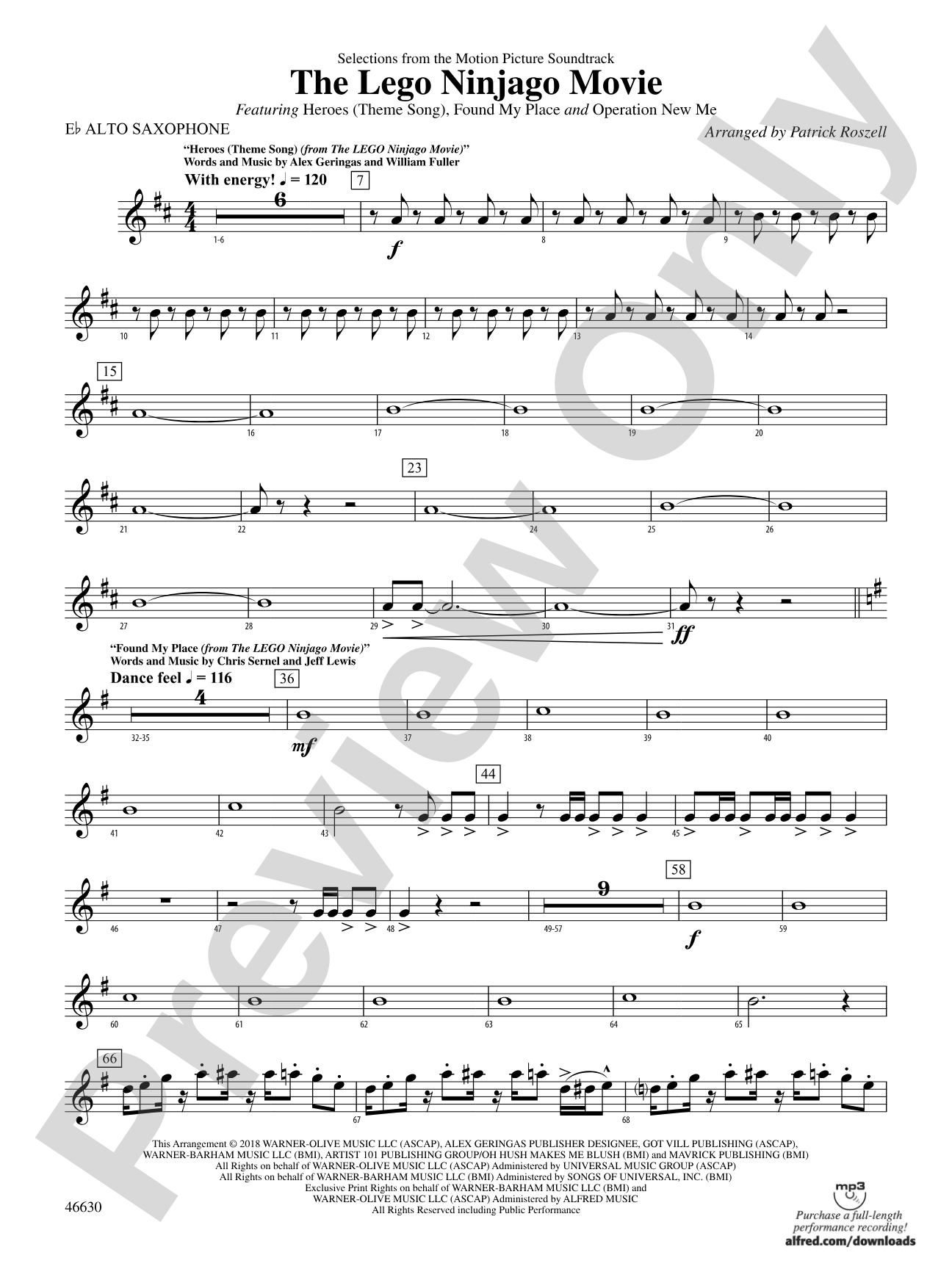 The LEGO® Ninjago® Movie™: Selections from the Motion Picture Soundtrack: E-flat Alto Saxophone