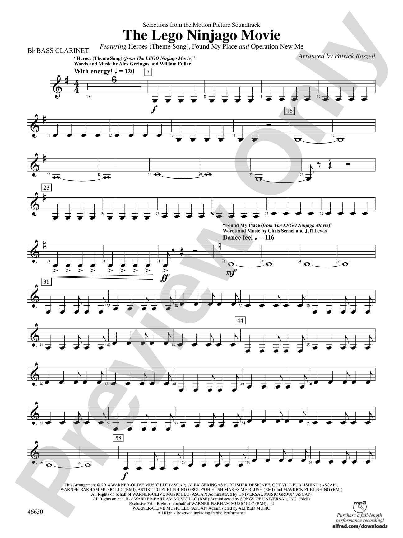 The LEGO® Ninjago® Movie™: Selections from the Motion Picture Soundtrack: B-flat Bass Clarinet
