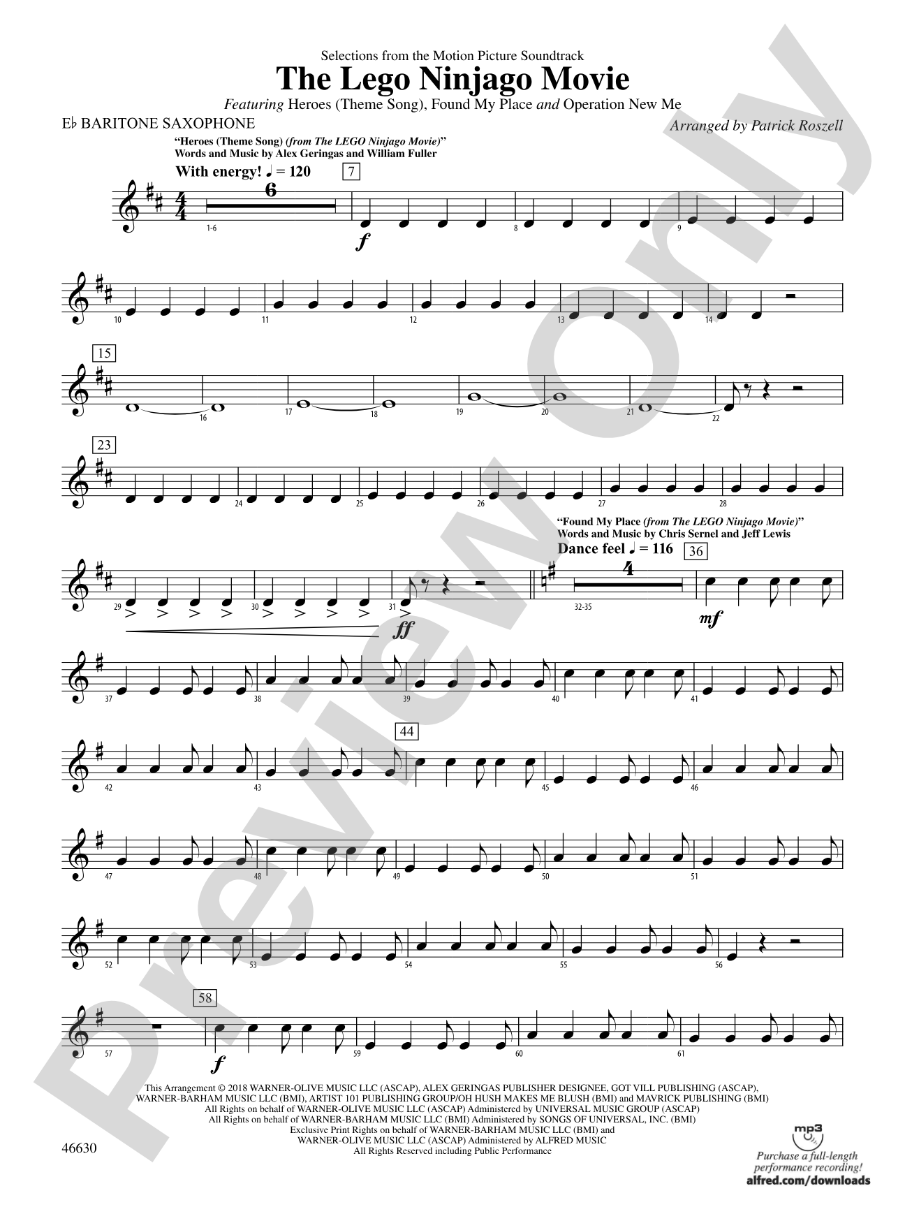 The LEGO® Ninjago® Movie™: Selections from the Motion Picture Soundtrack: E-flat Baritone Saxophone