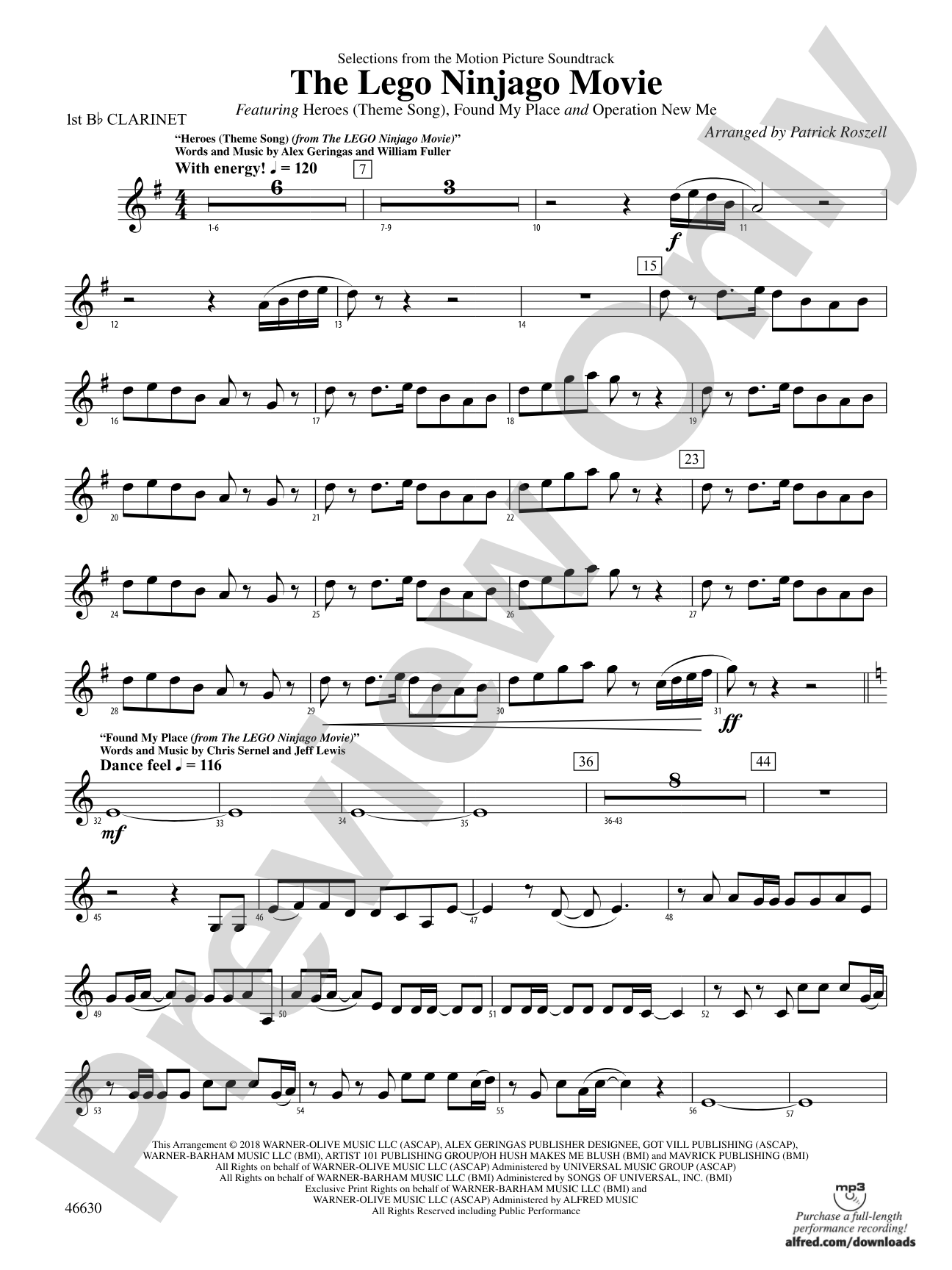 The LEGO® Ninjago® Movie™: Selections from the Motion Picture Soundtrack: 1st B-flat Clarinet