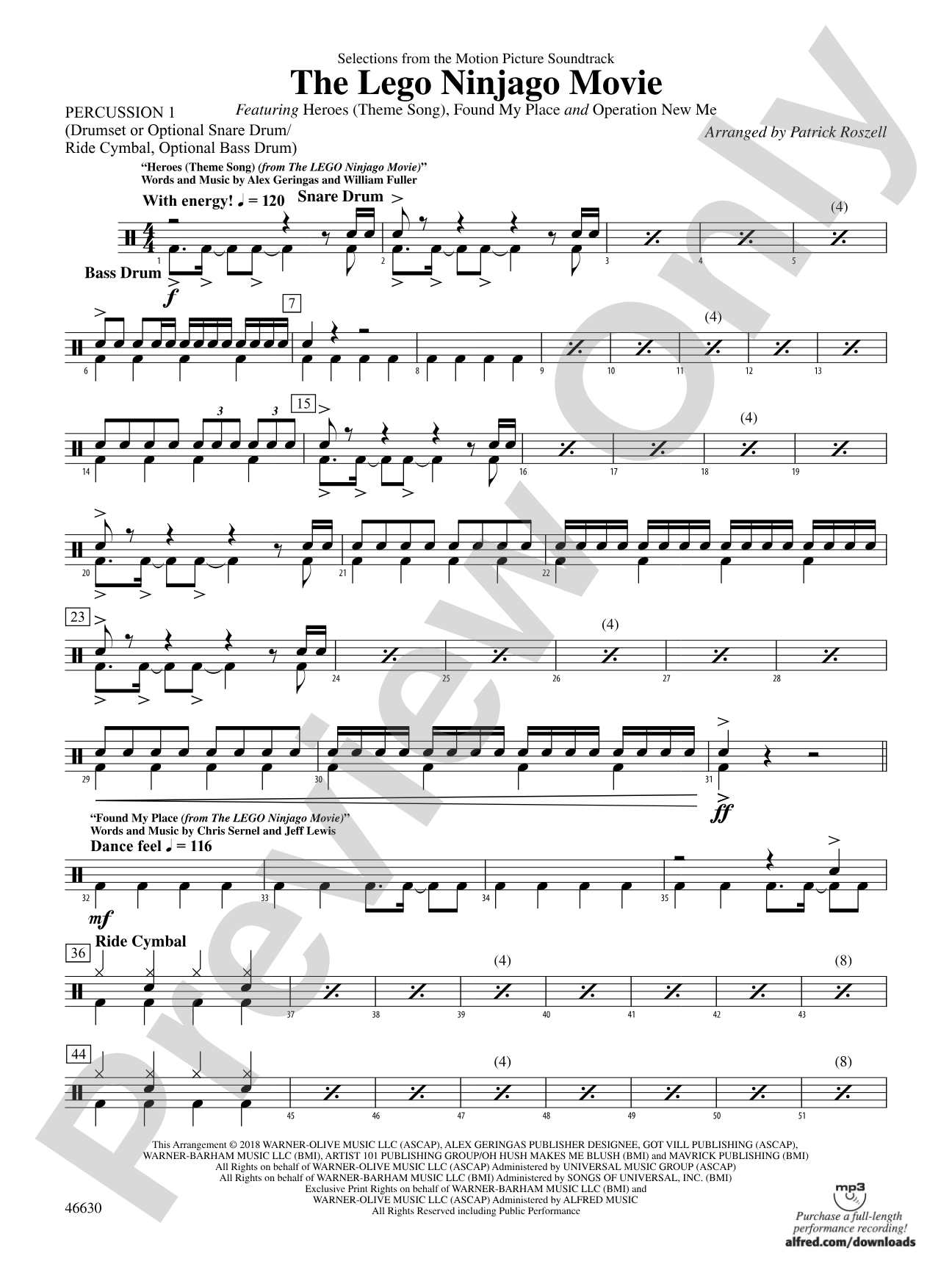 The LEGO® Ninjago® Movie™: Selections from the Motion Picture Soundtrack: 1st Percussion