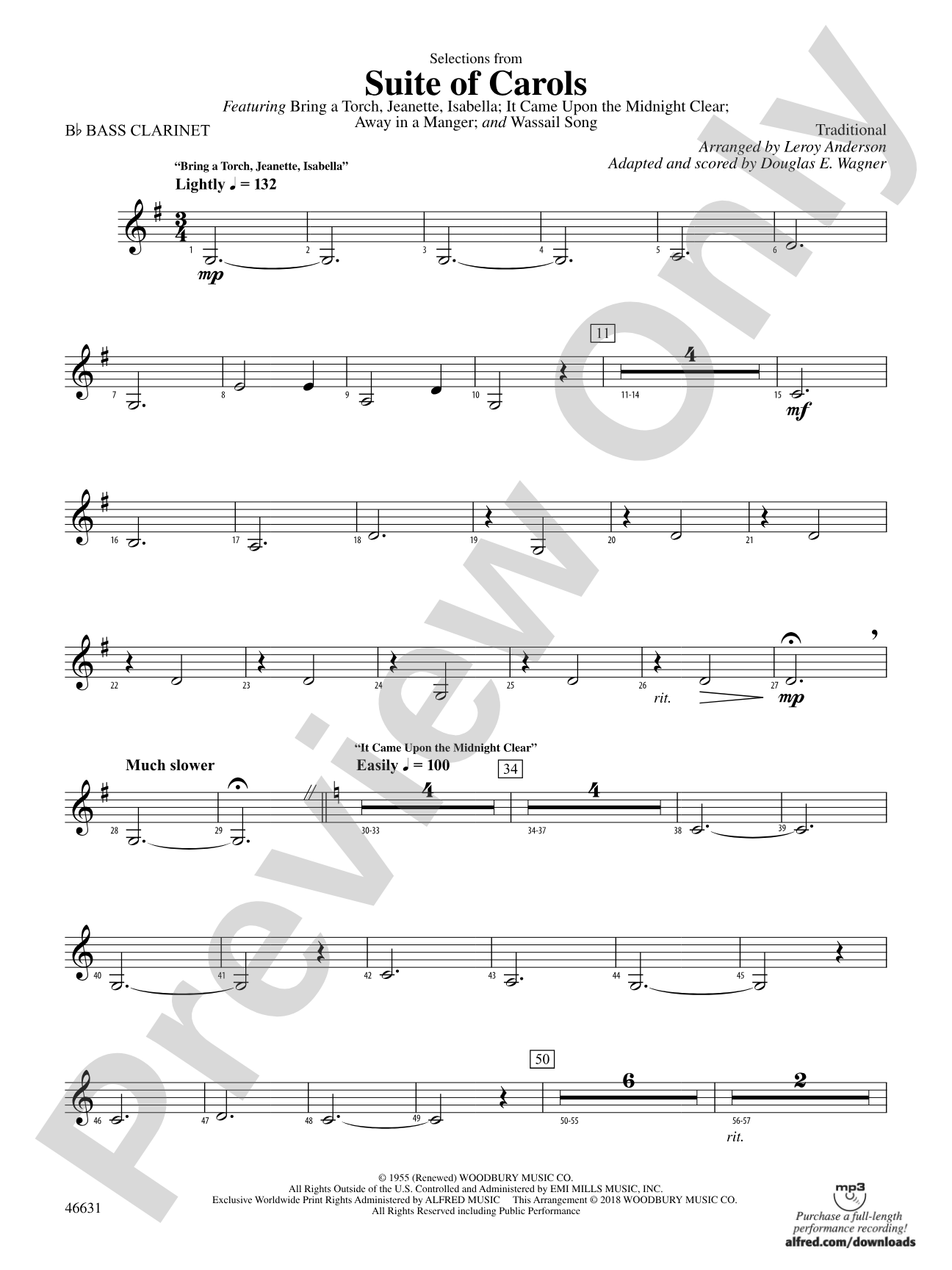 Suite of Carols, Selections from: B-flat Bass Clarinet
