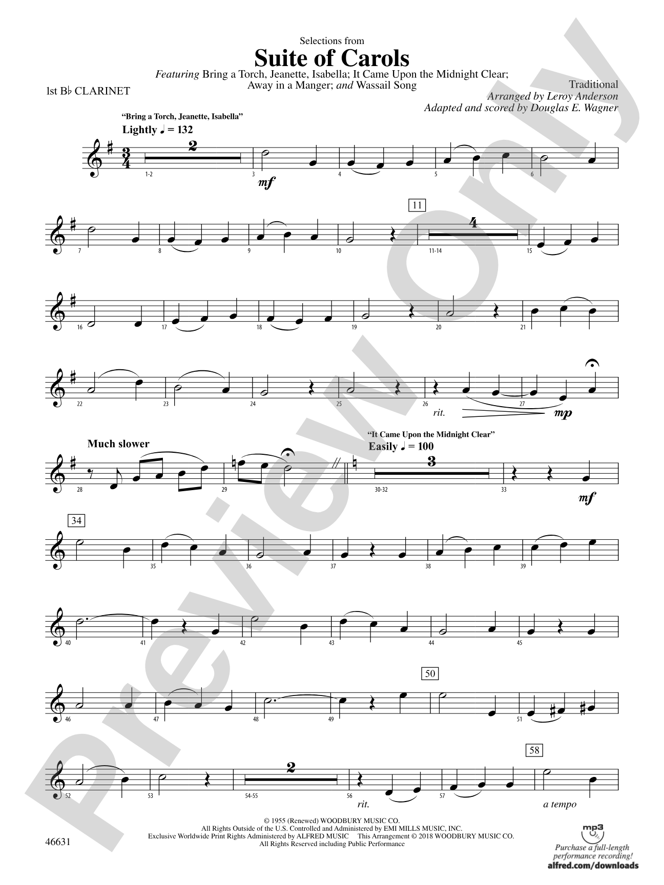 Suite of Carols, Selections from: 1st B-flat Clarinet