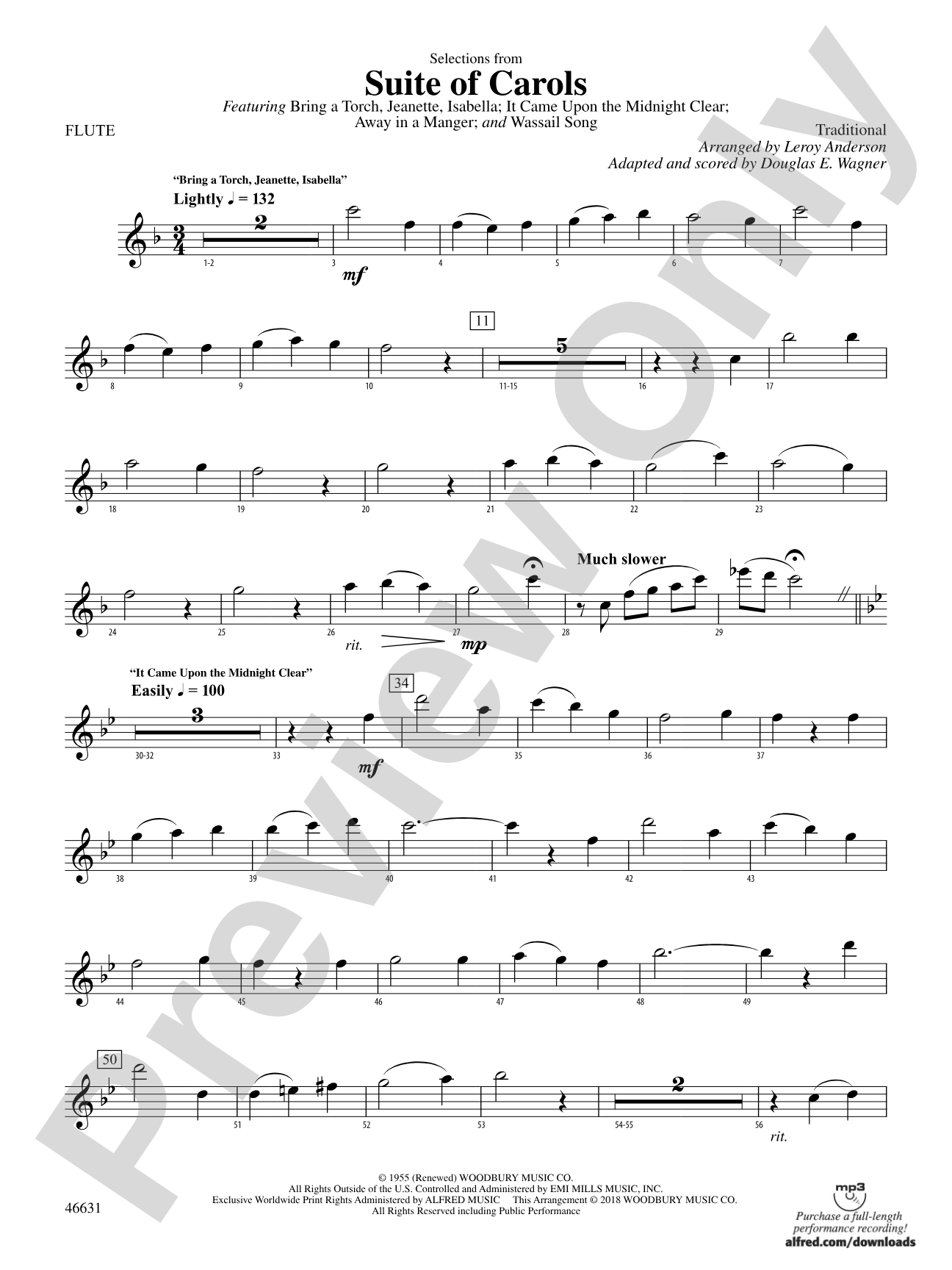 Suite of Carols, Selections from: Flute