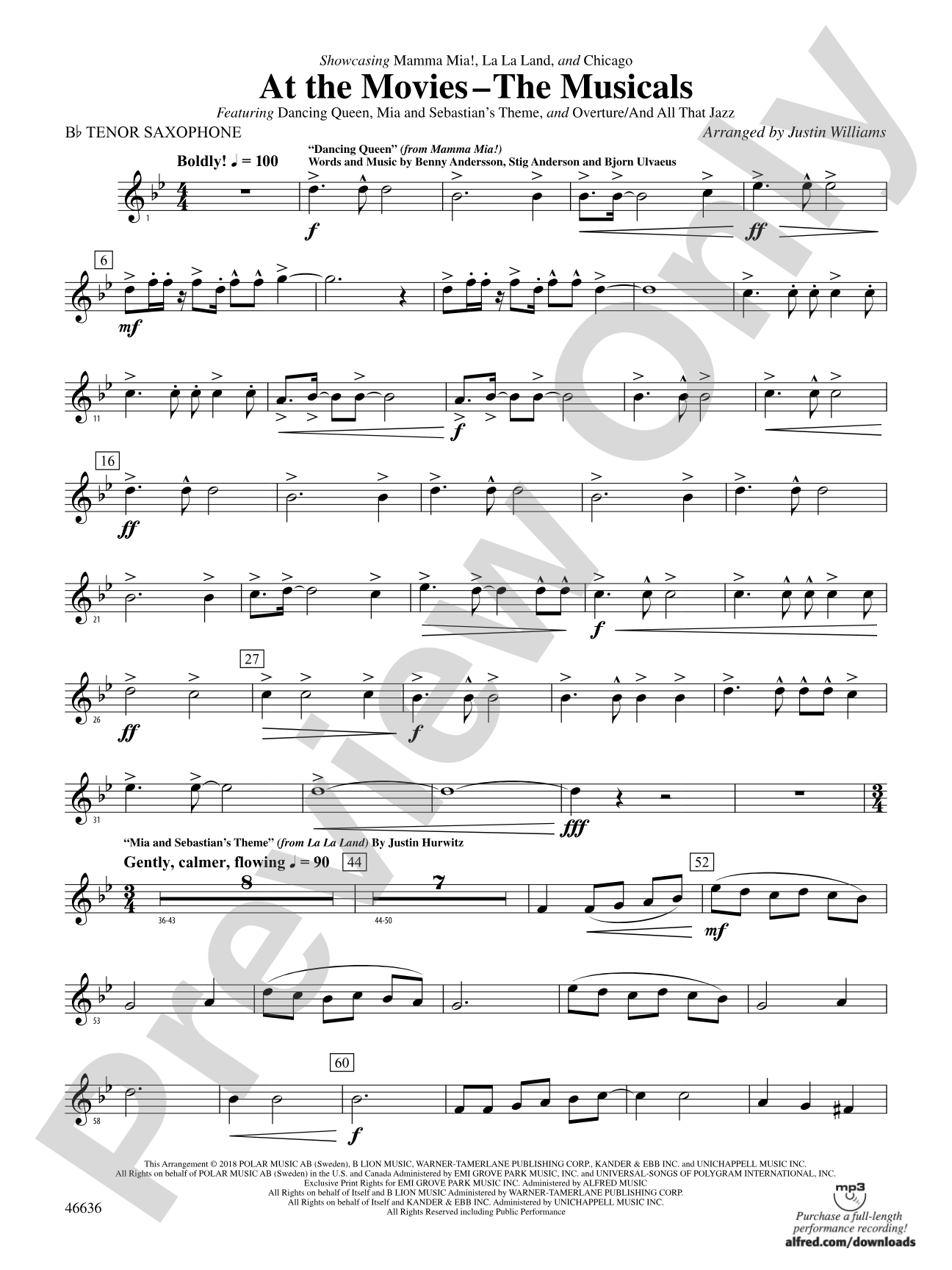 At the Movies---The Musicals: B-flat Tenor Saxophone