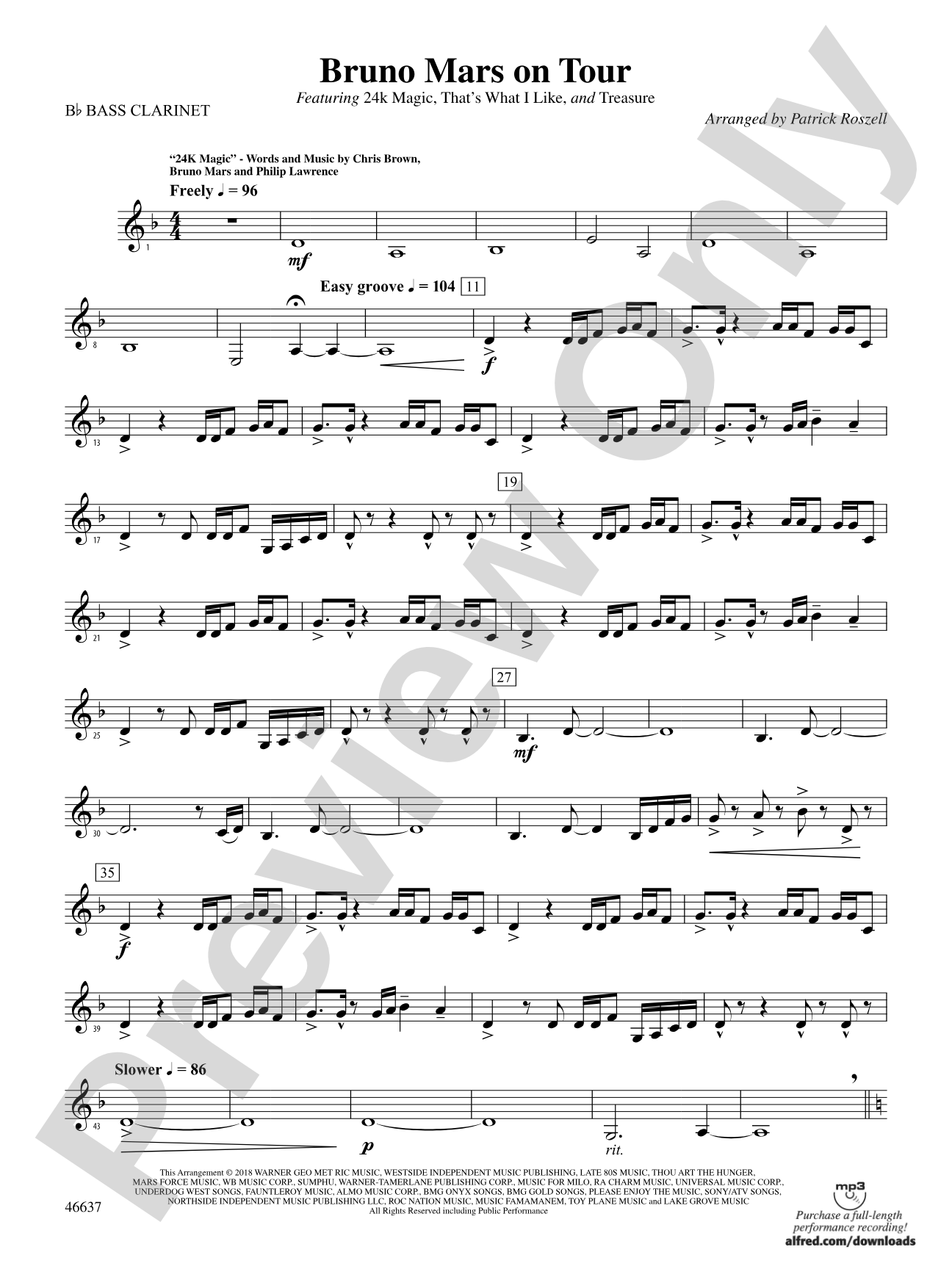 Bruno Mars on Tour: B-flat Bass Clarinet
