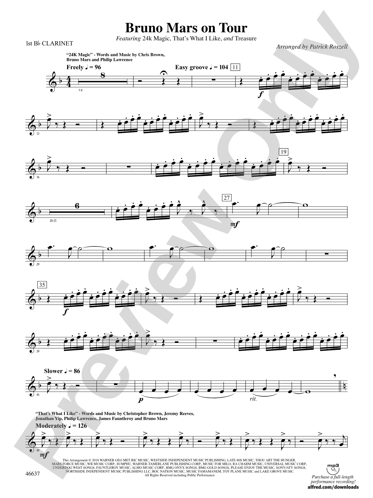 Bruno Mars on Tour: 1st B-flat Clarinet