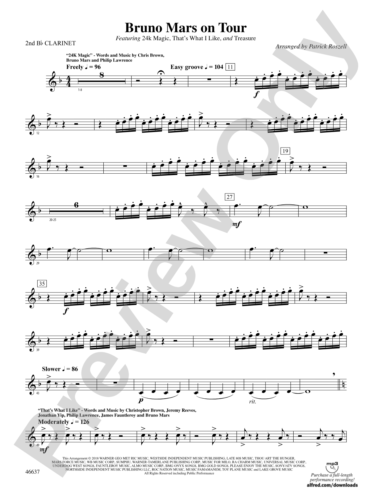 Bruno Mars on Tour: 2nd B-flat Clarinet