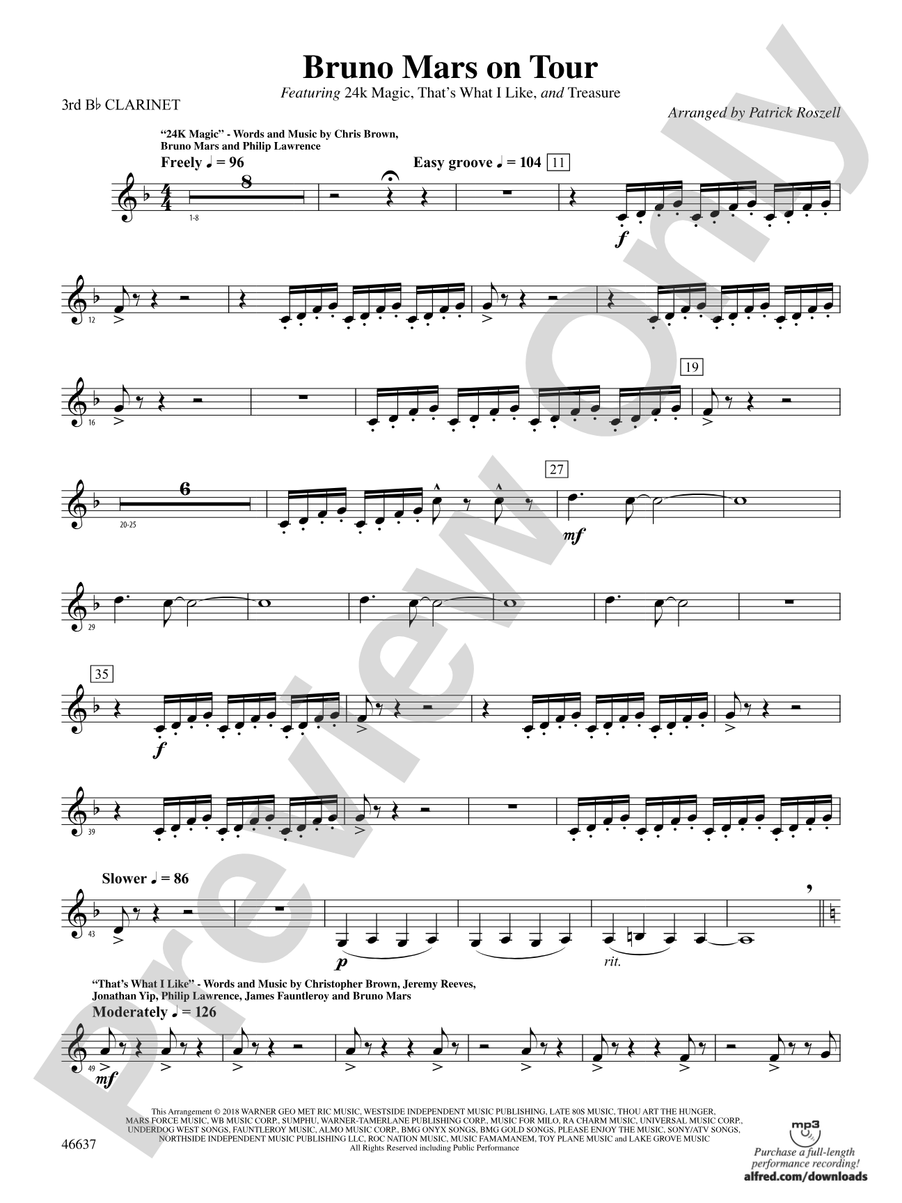 Bruno Mars on Tour: 3rd B-flat Clarinet