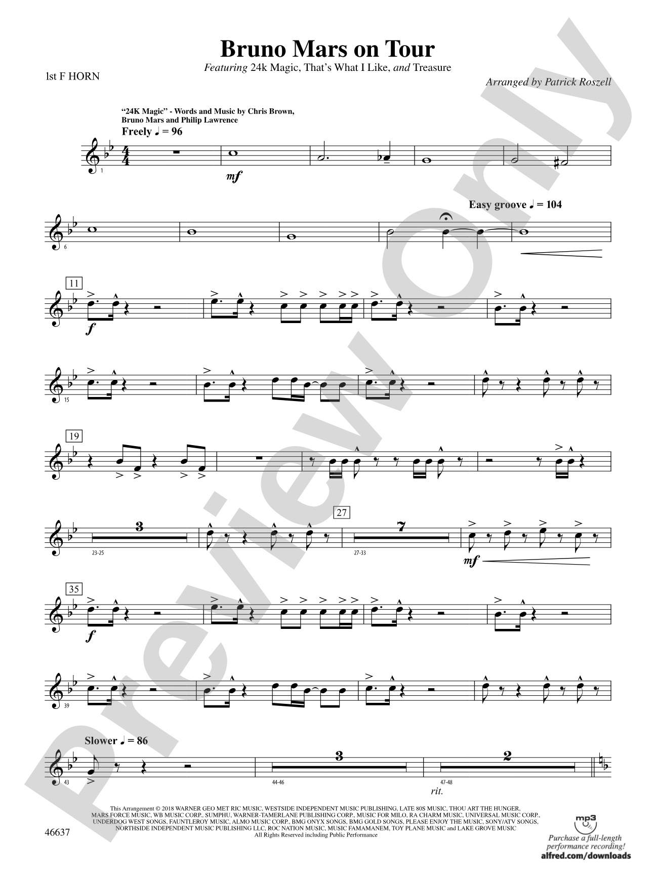 Bruno Mars on Tour: 1st F Horn