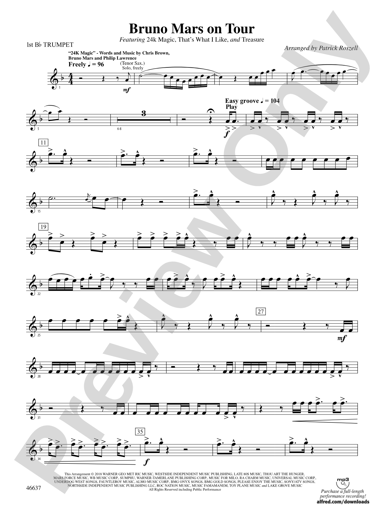 Bruno Mars on Tour: 1st B-flat Trumpet