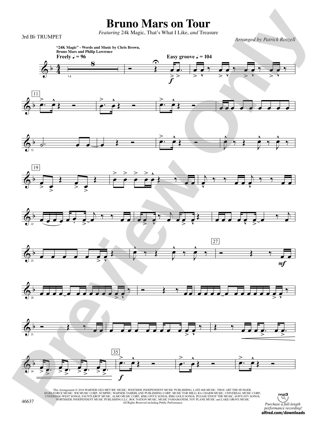 Bruno Mars on Tour: 3rd B-flat Trumpet