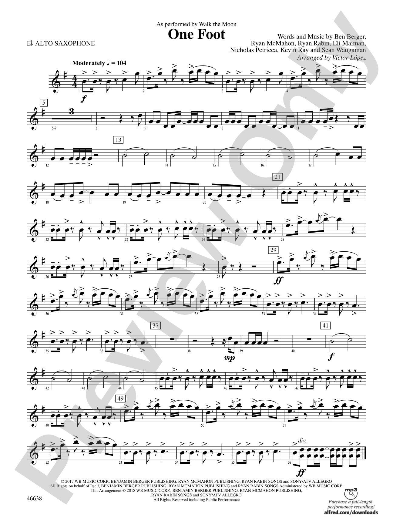 One Foot: E-flat Alto Saxophone