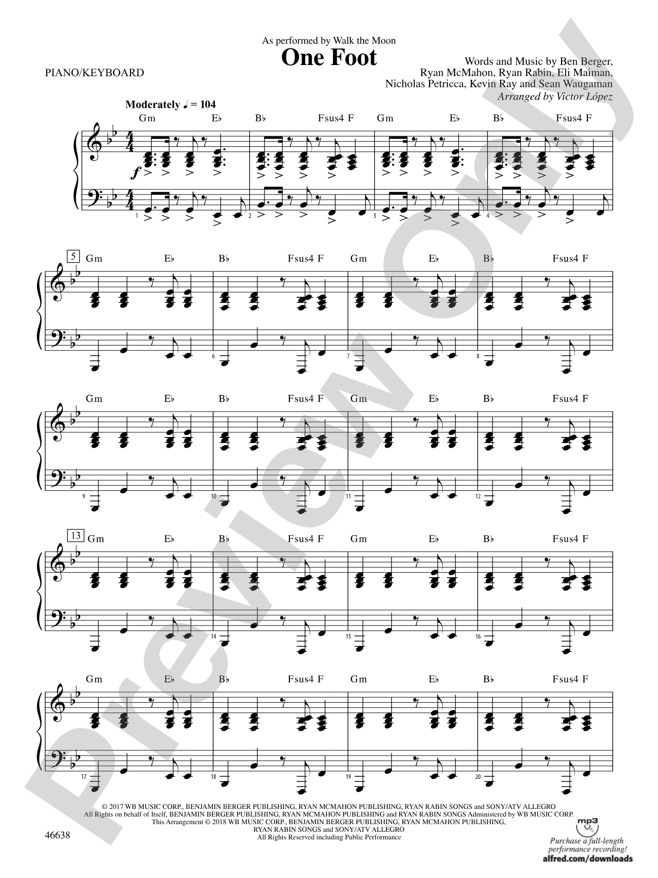 One Foot: Piano Accompaniment
