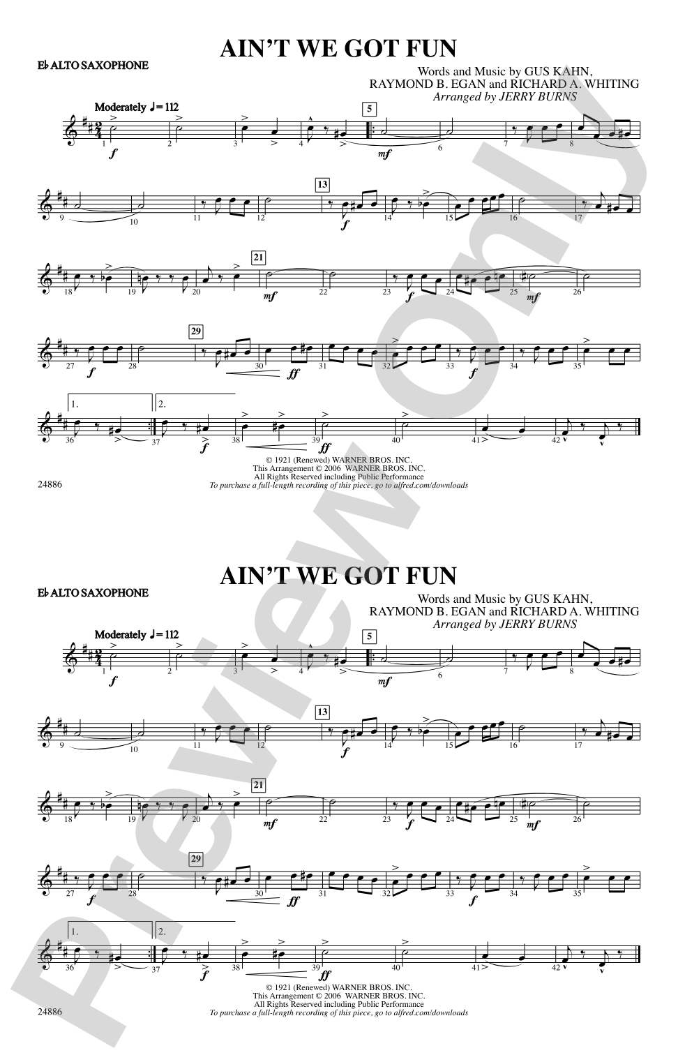 Ain't We Got Fun: E-flat Alto Saxophone