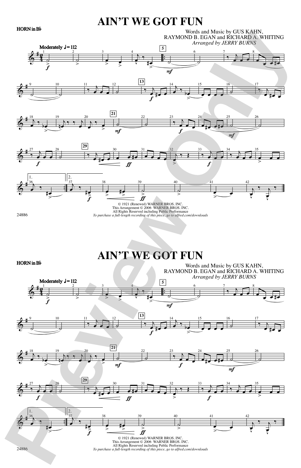 Ain't We Got Fun: Horn in B flat