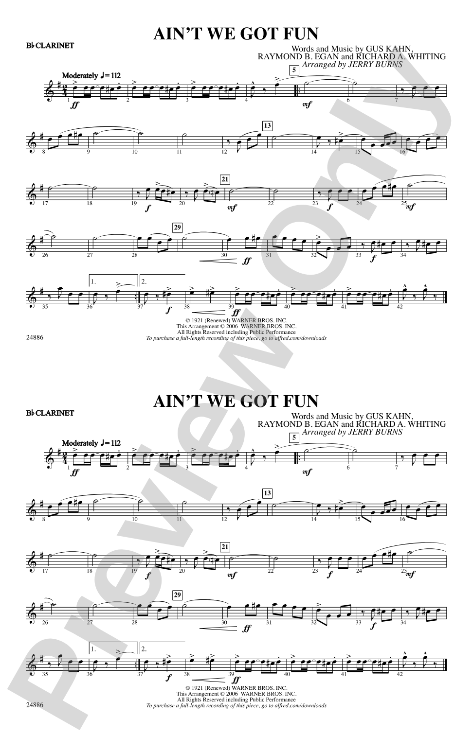 Ain't We Got Fun: 1st B-flat Clarinet