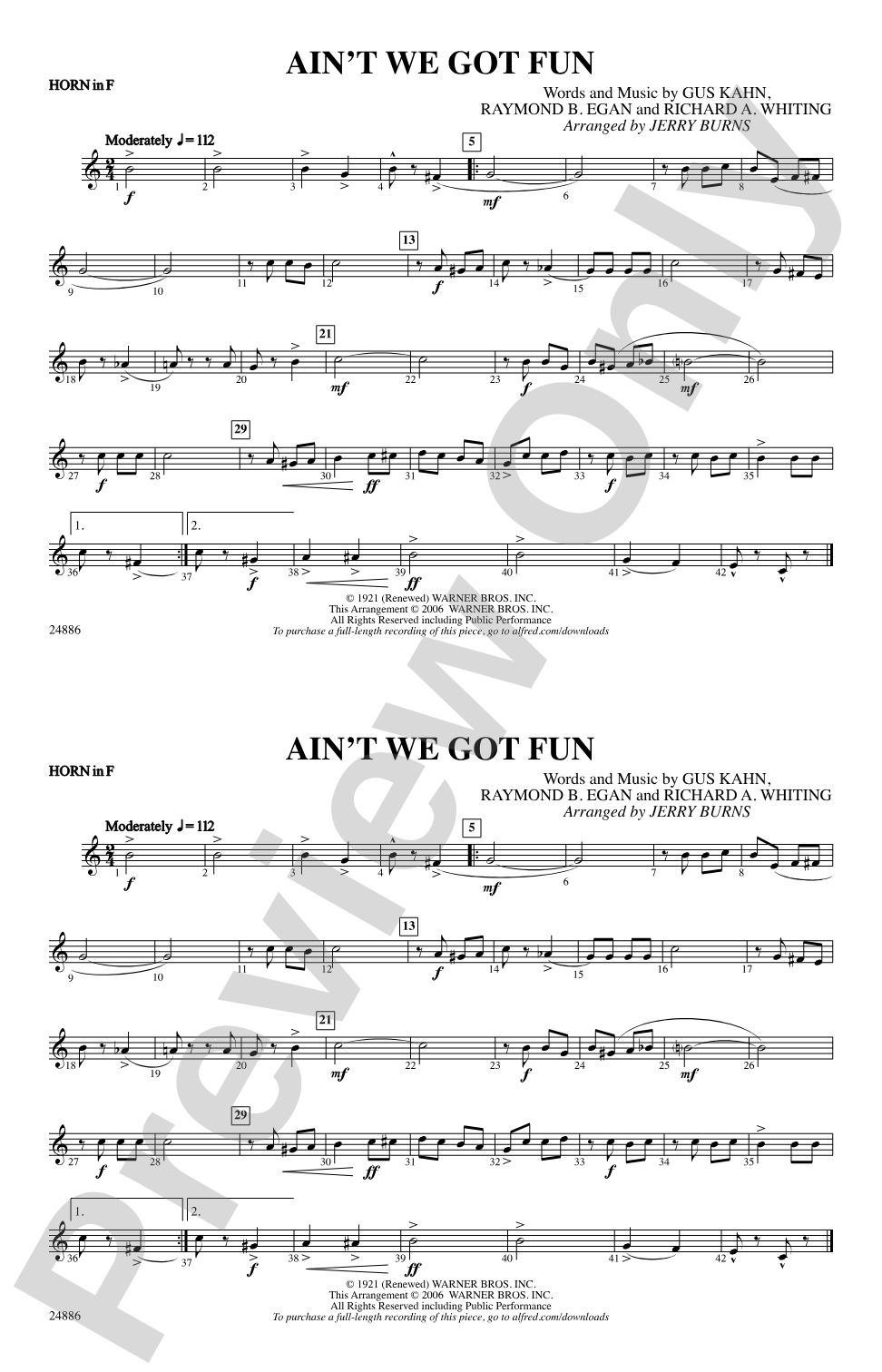 Ain't We Got Fun: 1st F Horn