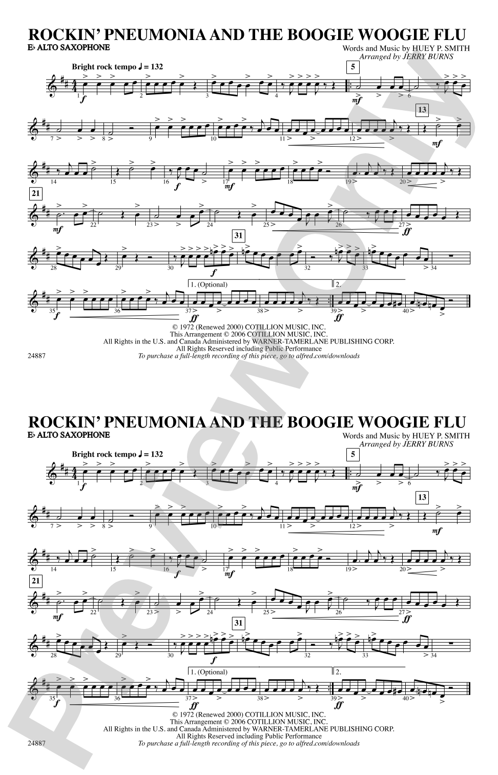 Rockin' Pneumonia and the Boogie Woogie Flu: E-flat Alto Saxophone